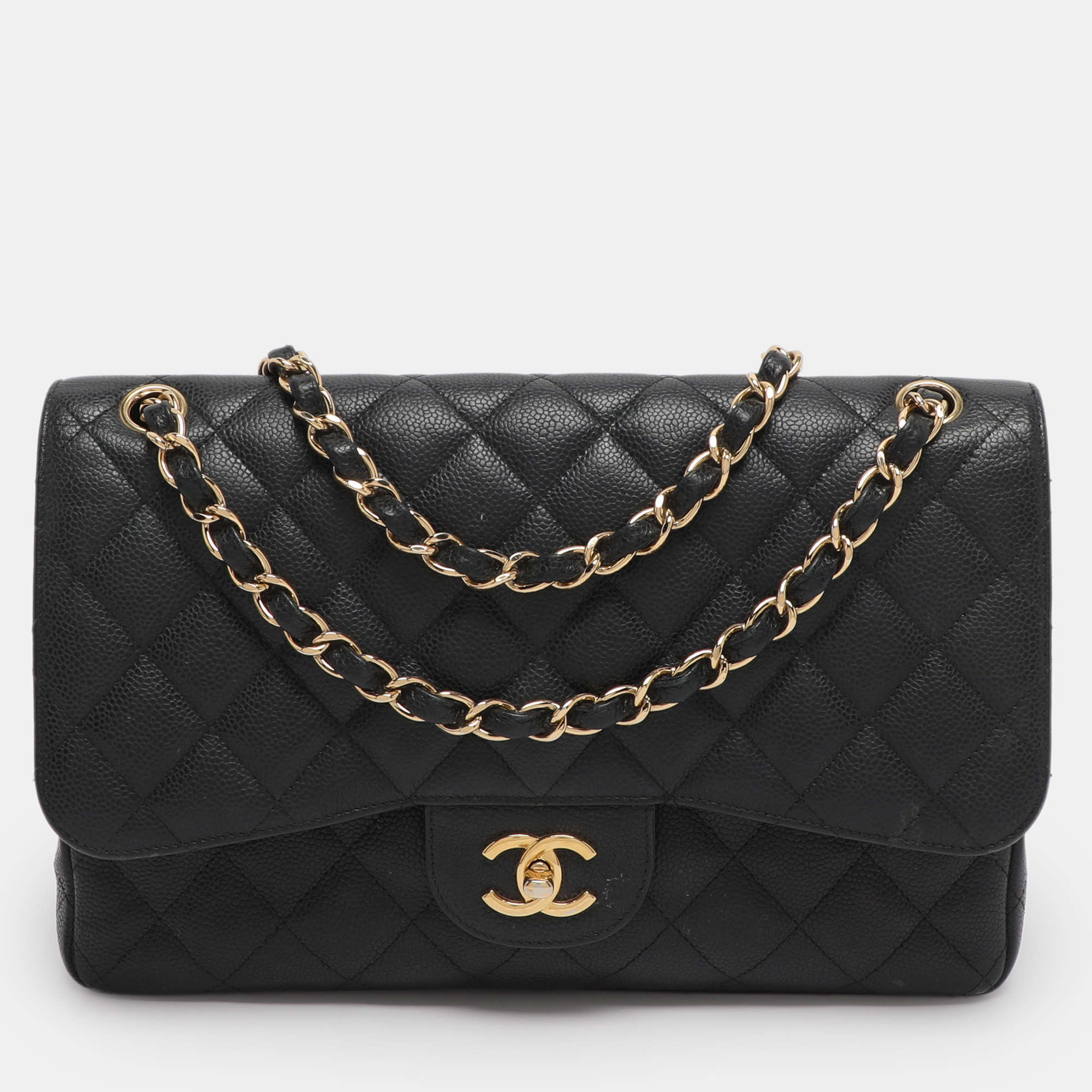

Chanel Black Quilted Caviar Leather Jumbo Classic Double Flap Bag
