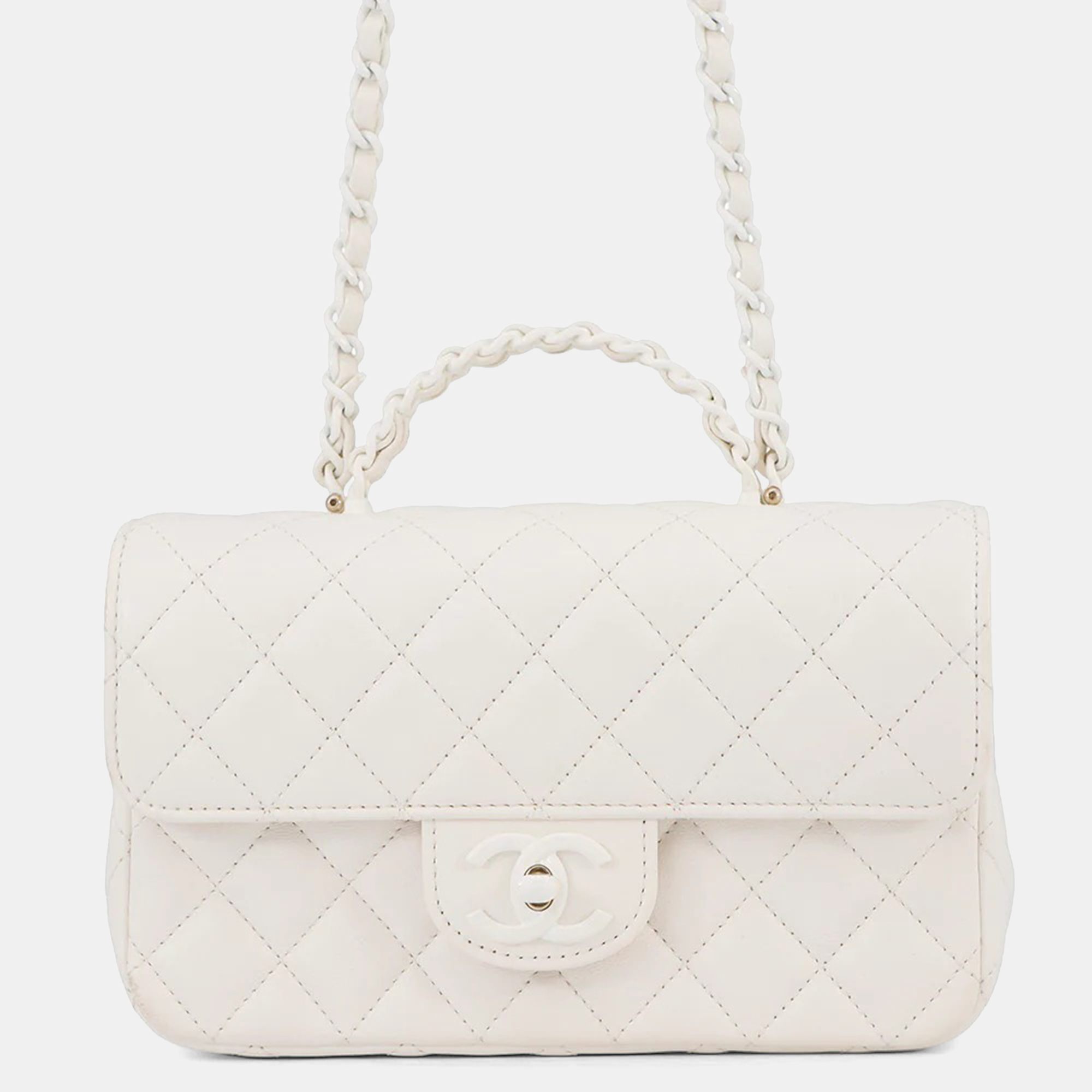 

Chanel Matelasse Top Handle Bag White Lambskin Size
