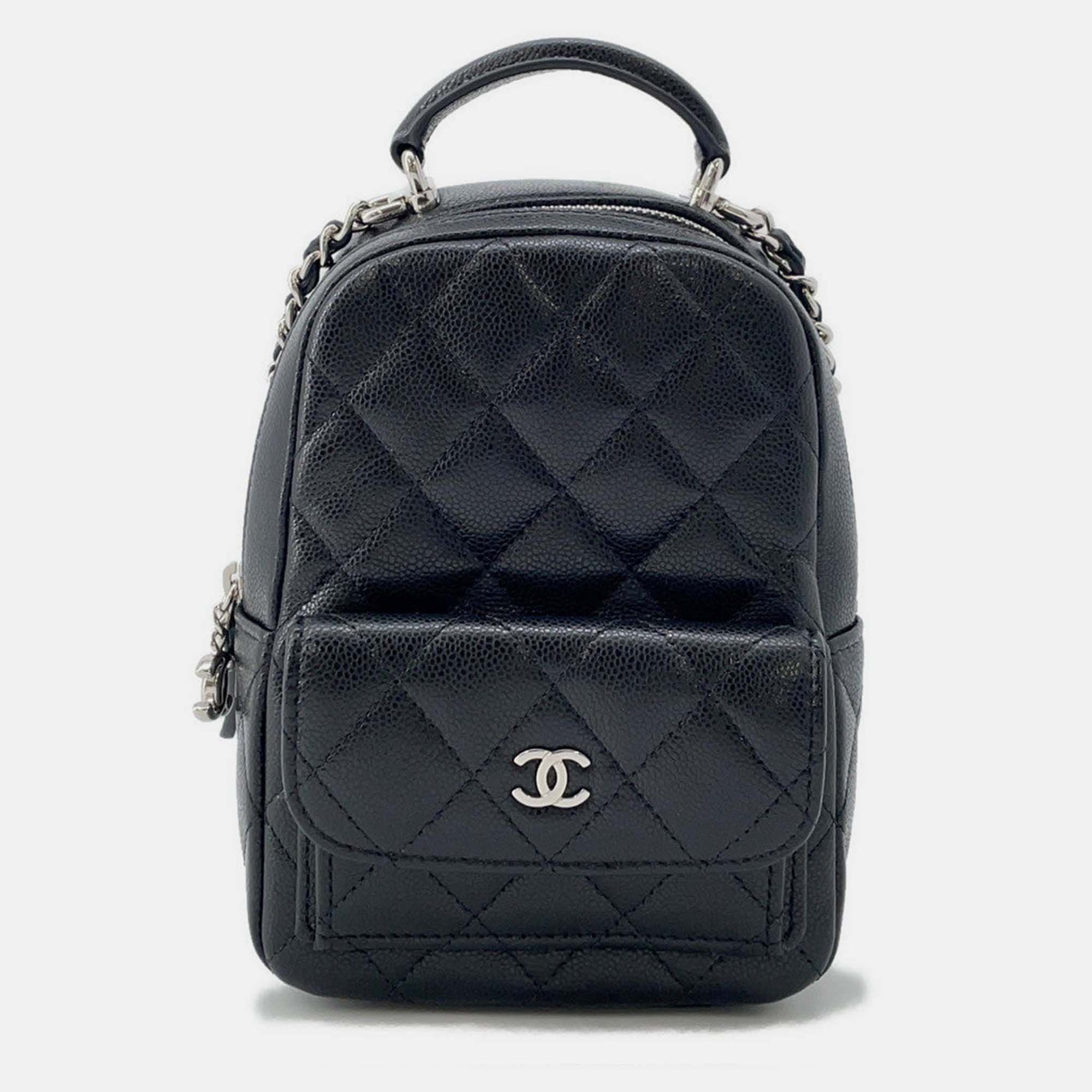 Pre-owned Chanel Matelasse Timeless Classics Black Caviar Leather Backpack