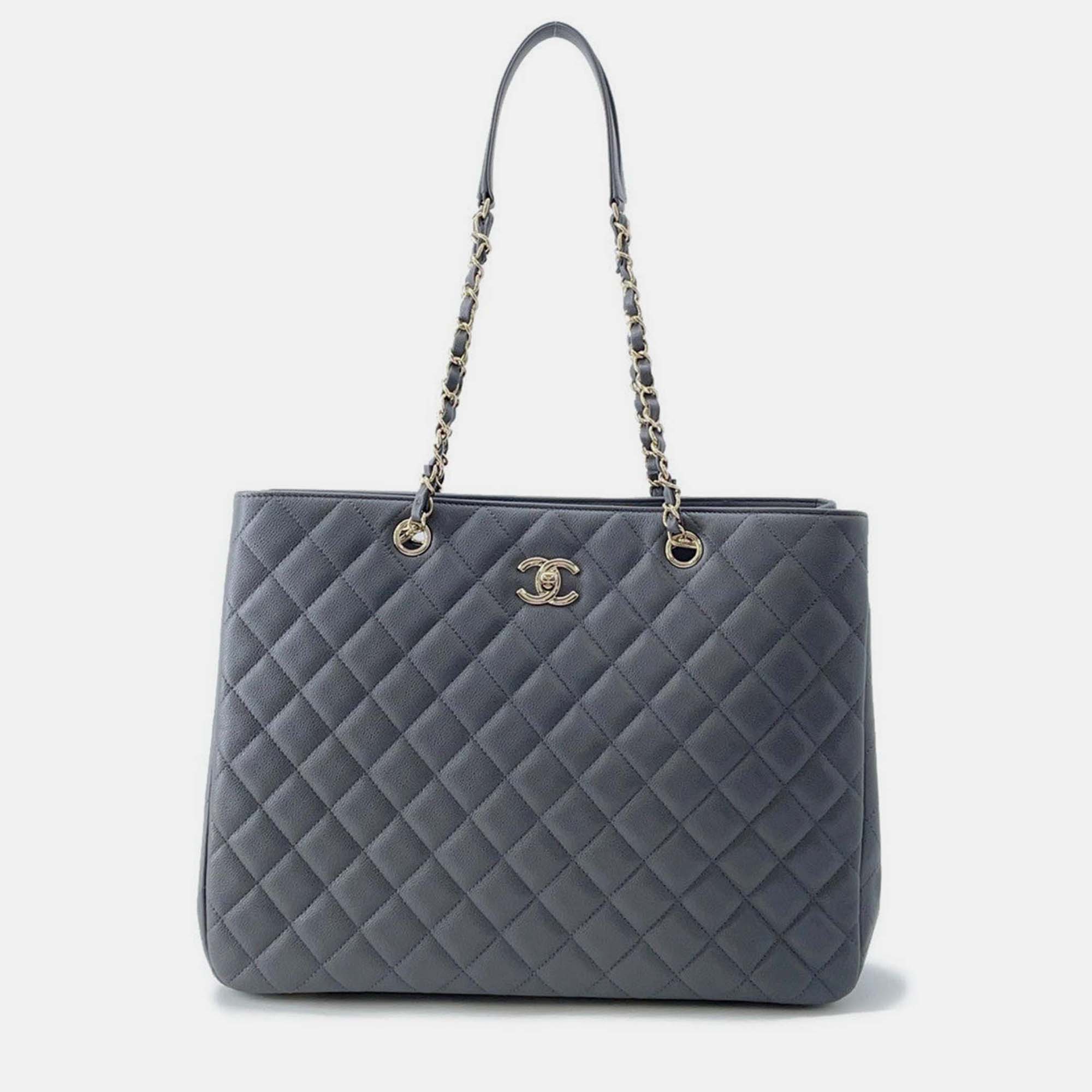 

Chanel Matelasse Chaintote Gray Caviar Leather Bag, Grey