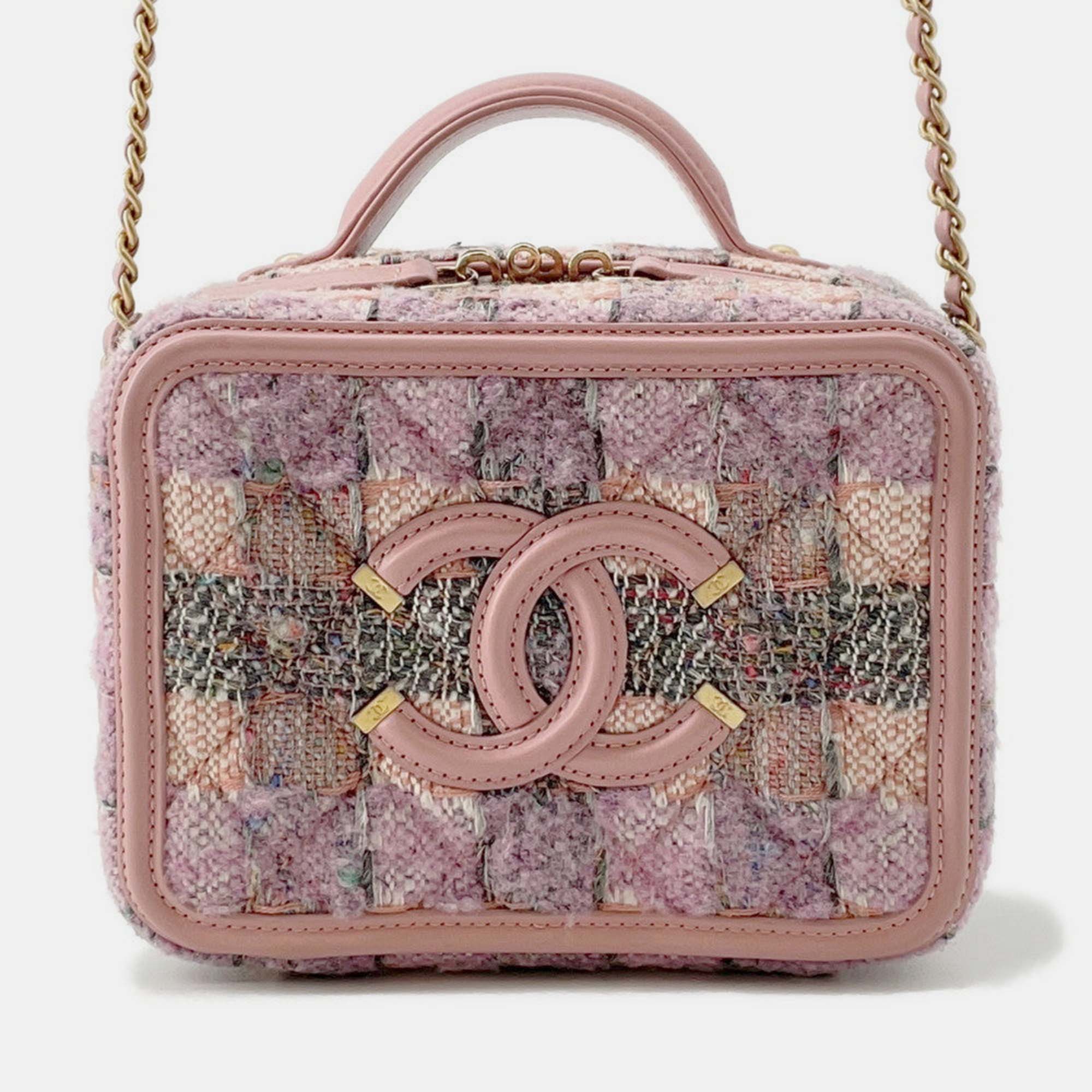 

Chanel Ccfiligree Vanity Bag Pink/Multicolor Tweed Leather Size Small