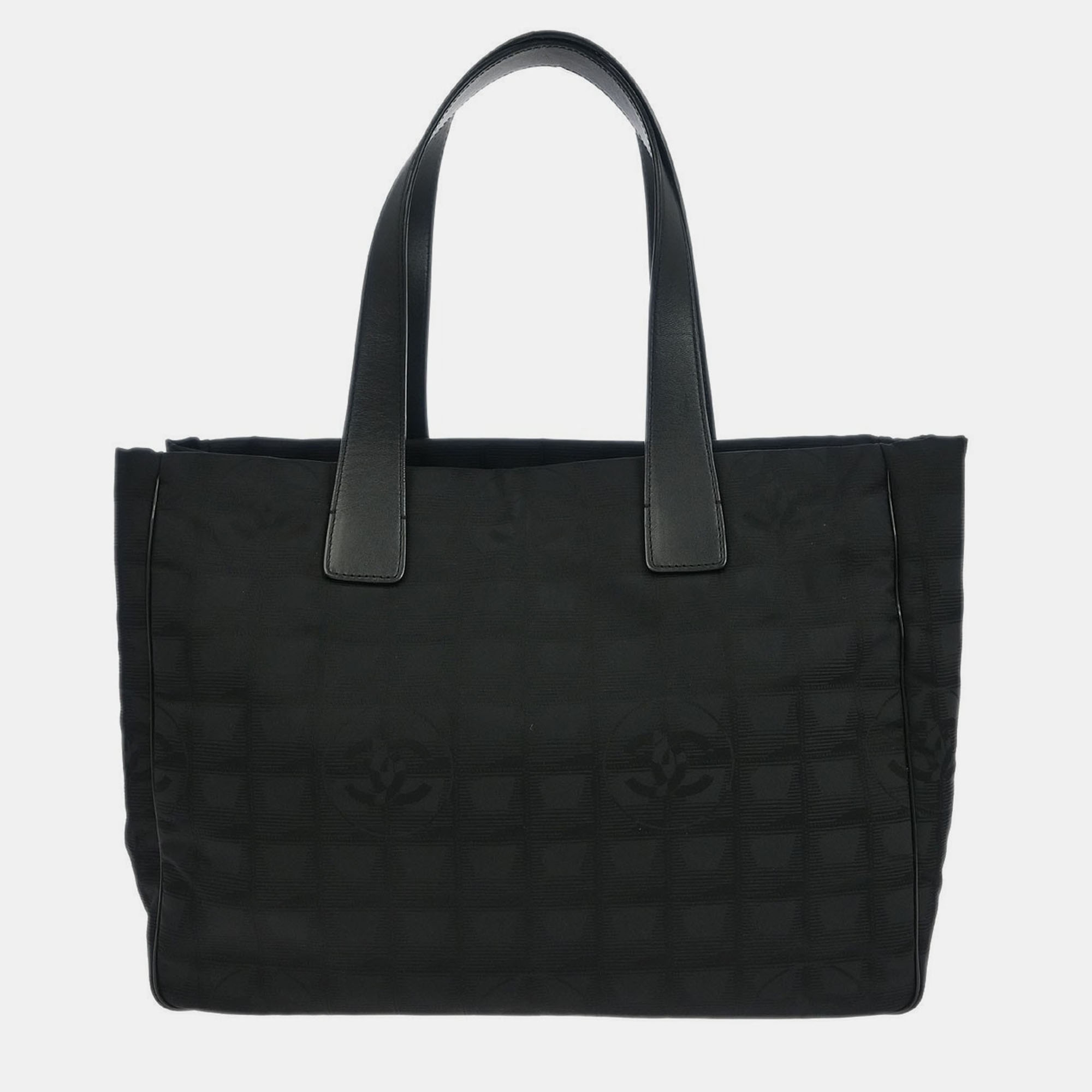 Pre-owned Chanel Black Jacquard Nylon Travel Line Tote Handbag