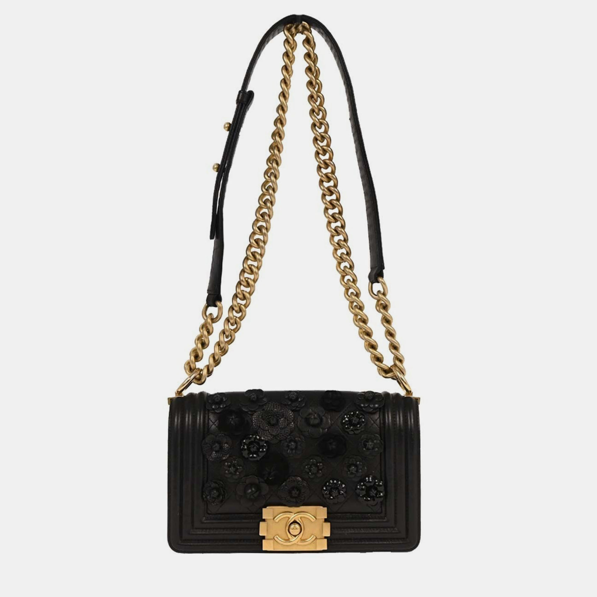 

Boy Chanel Black Lambskin Camellia Small Chain Shoulder Bag