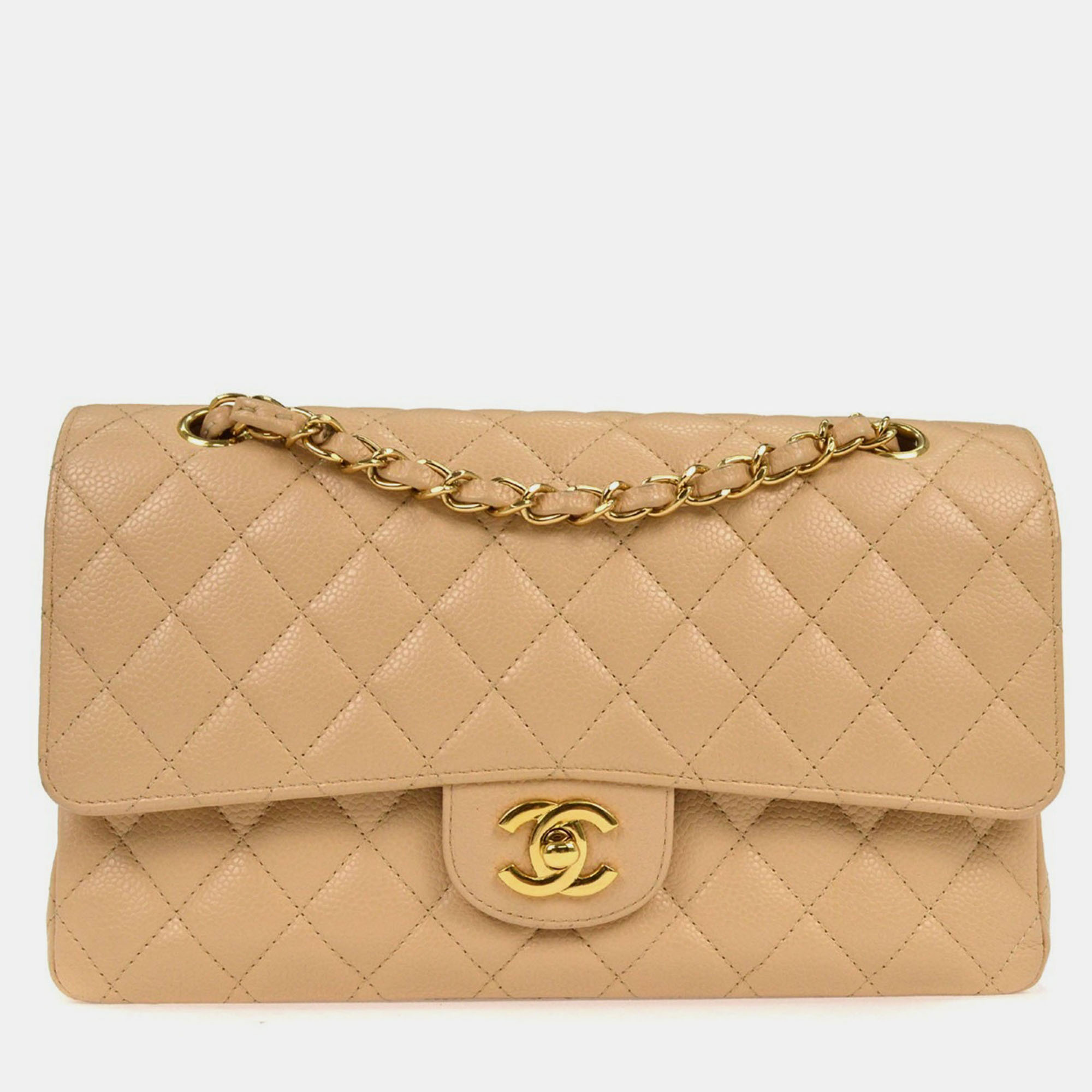 

Chanel Beige Calfskin Medium Classic Double Flap Shoulder Bag
