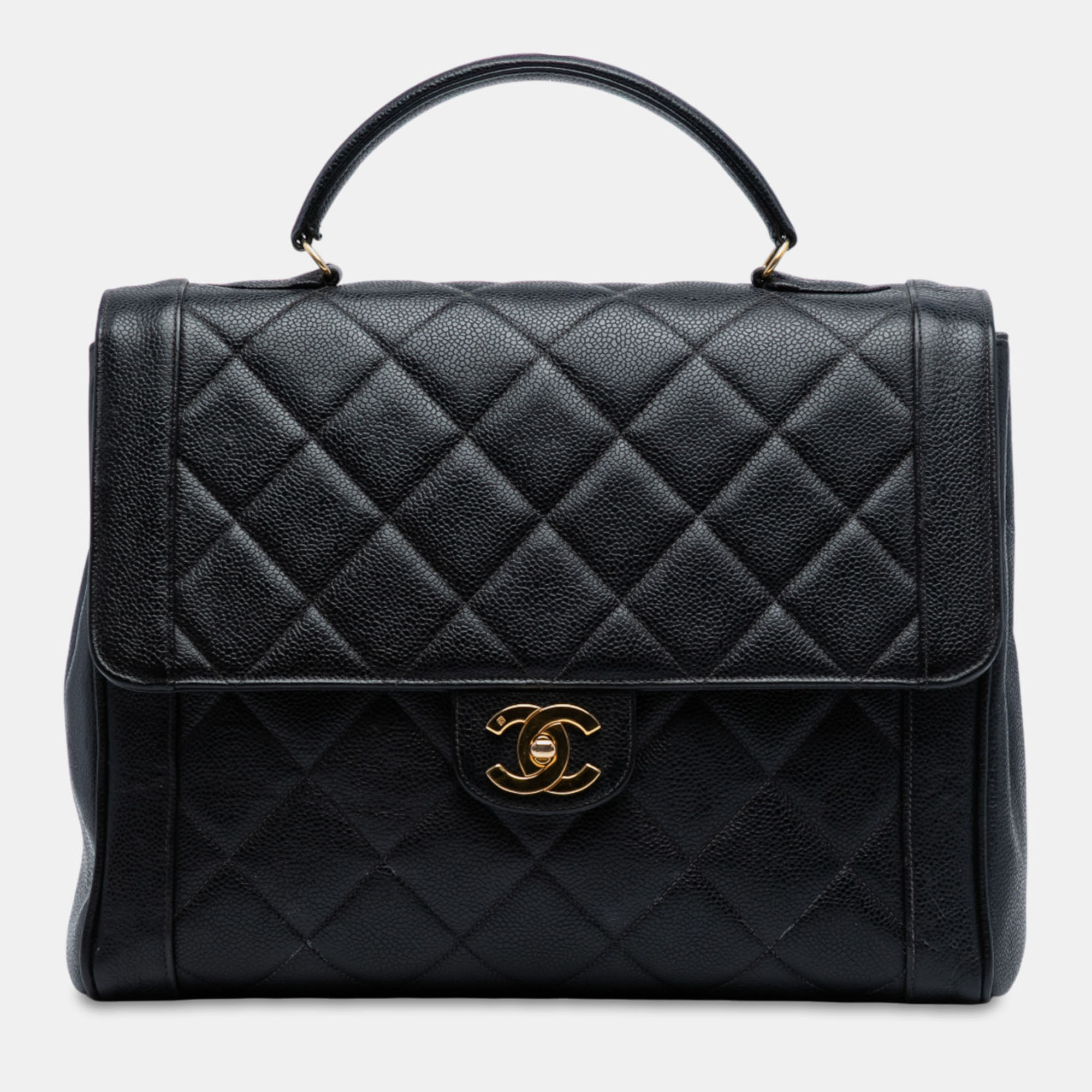 

Chanel Black Jumbo CC Quilted Caviar Kelly Top Handle Bag