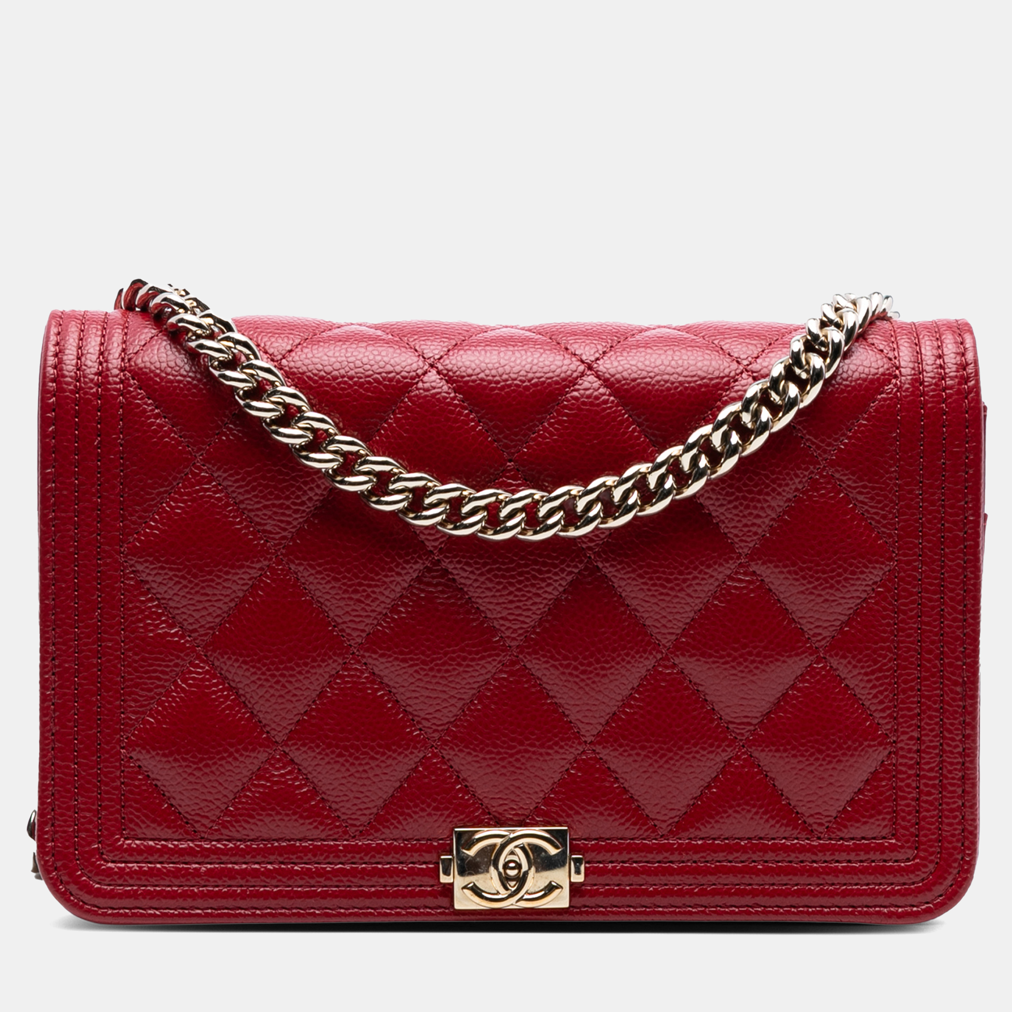 

Chanel Red Quilted Caviar Boy Wallet on Chain