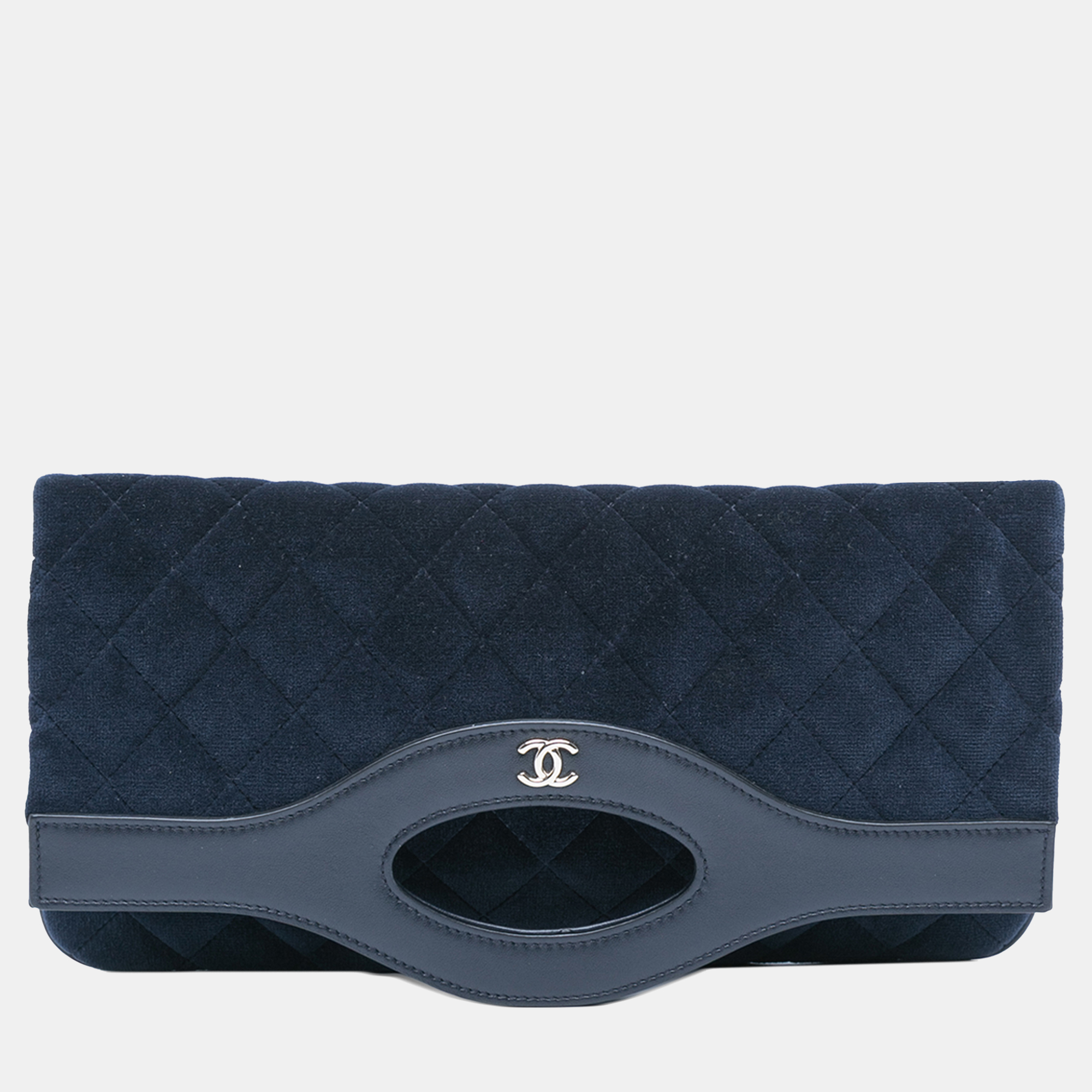 Pre-owned Chanel Navy Blue Quilted Velvet 31 Clutch