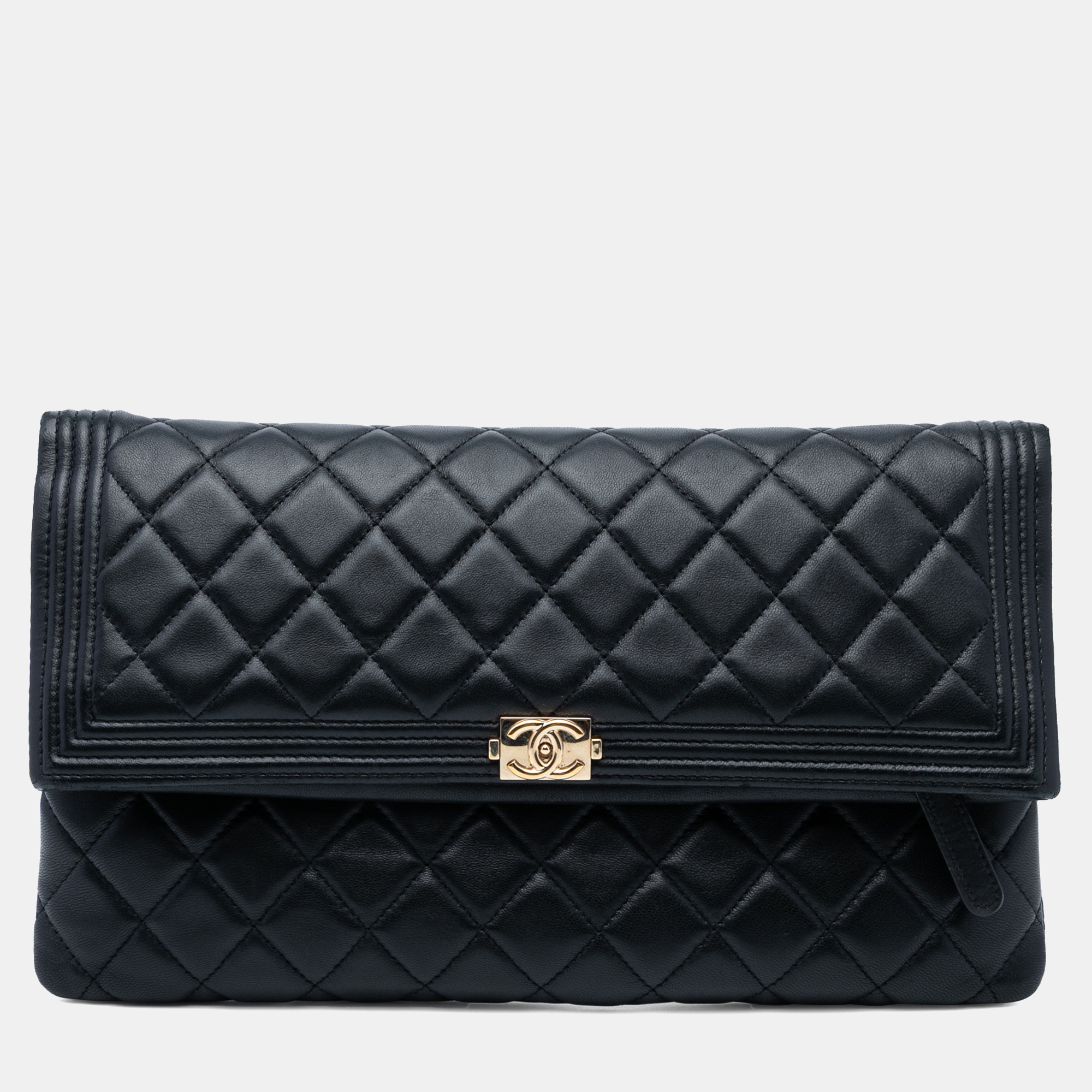 

Chanel Black Quilted Lambskin Boy Foldover Clutch