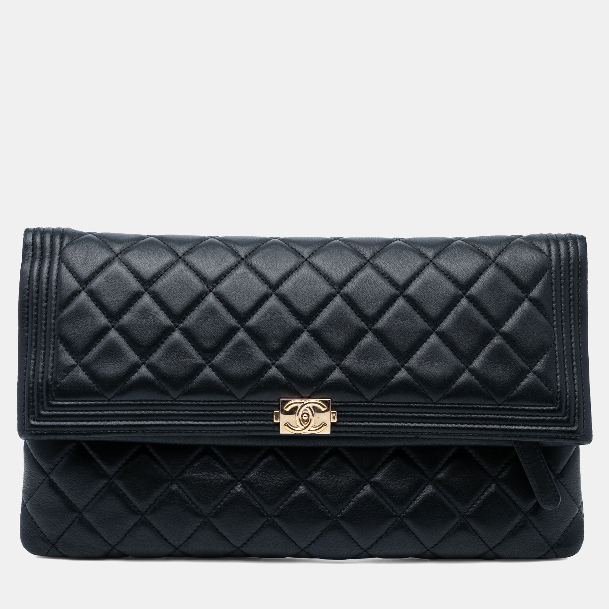 

Chanel Black Quilted Lambskin Boy Foldover Clutch