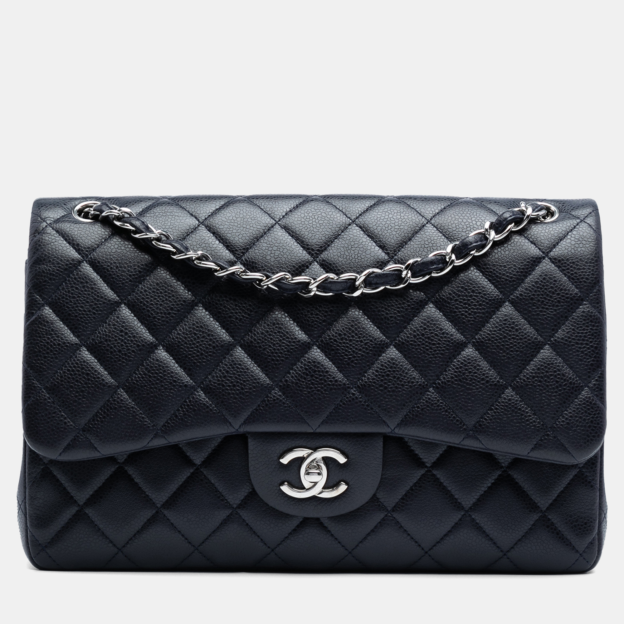 

Chanel Navy Blue Jumbo Classic Caviar Double Flap