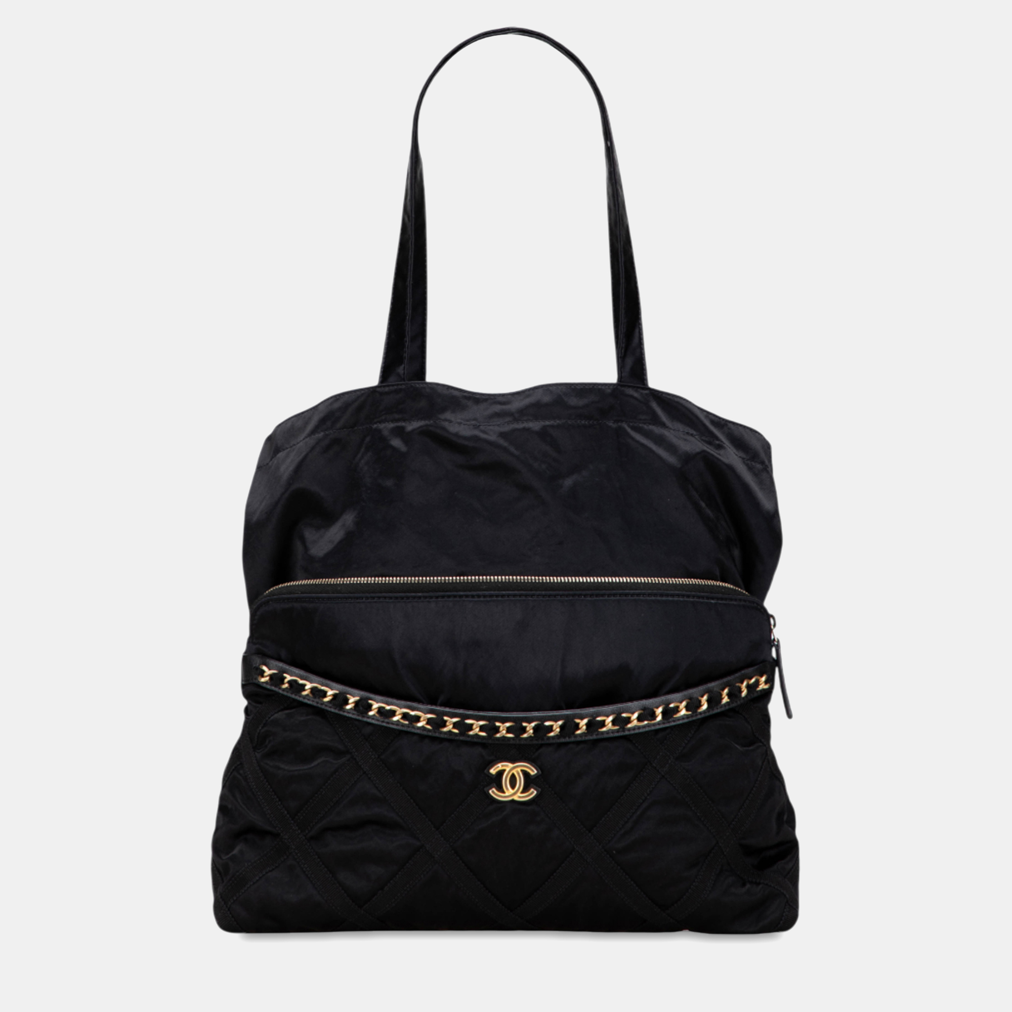 

Chanel Black Nylon Grosgrain Lifestyle Foldable Tote