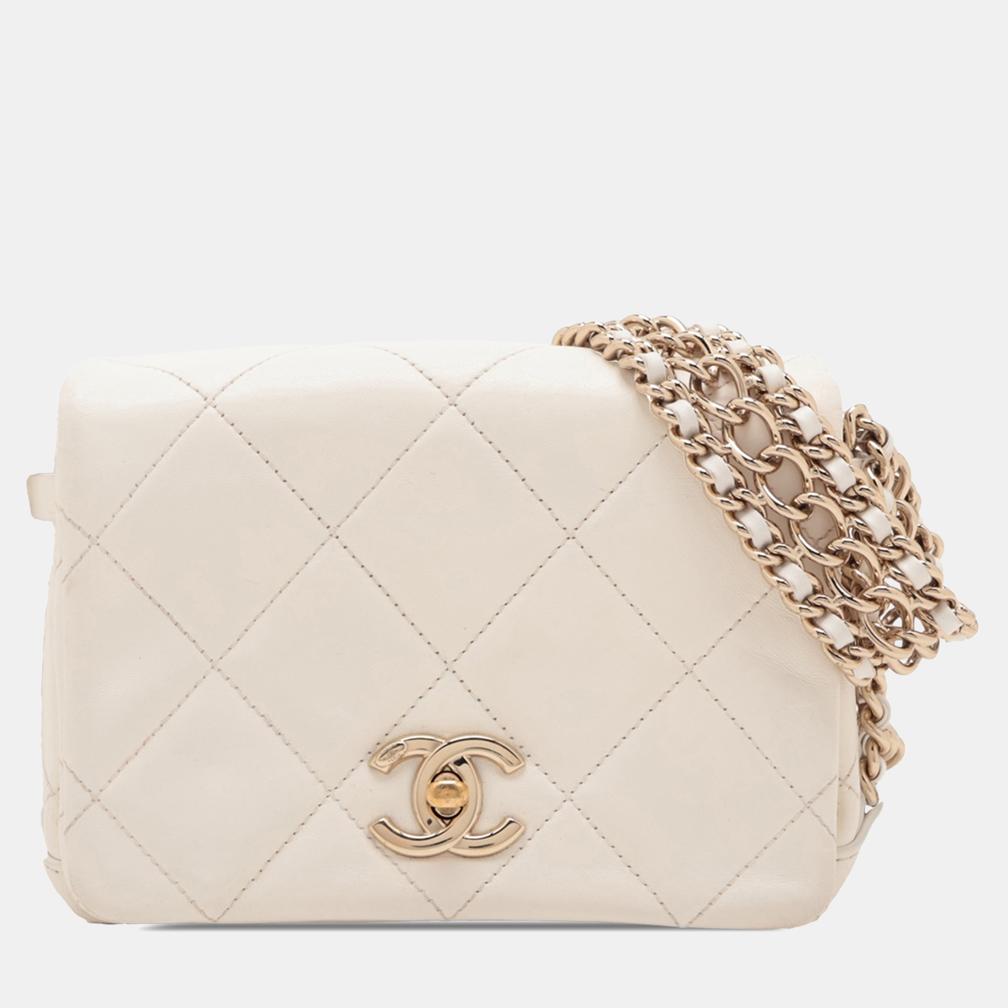 

Chanel White Mini Quilted Lambskin Chain Rows Flap