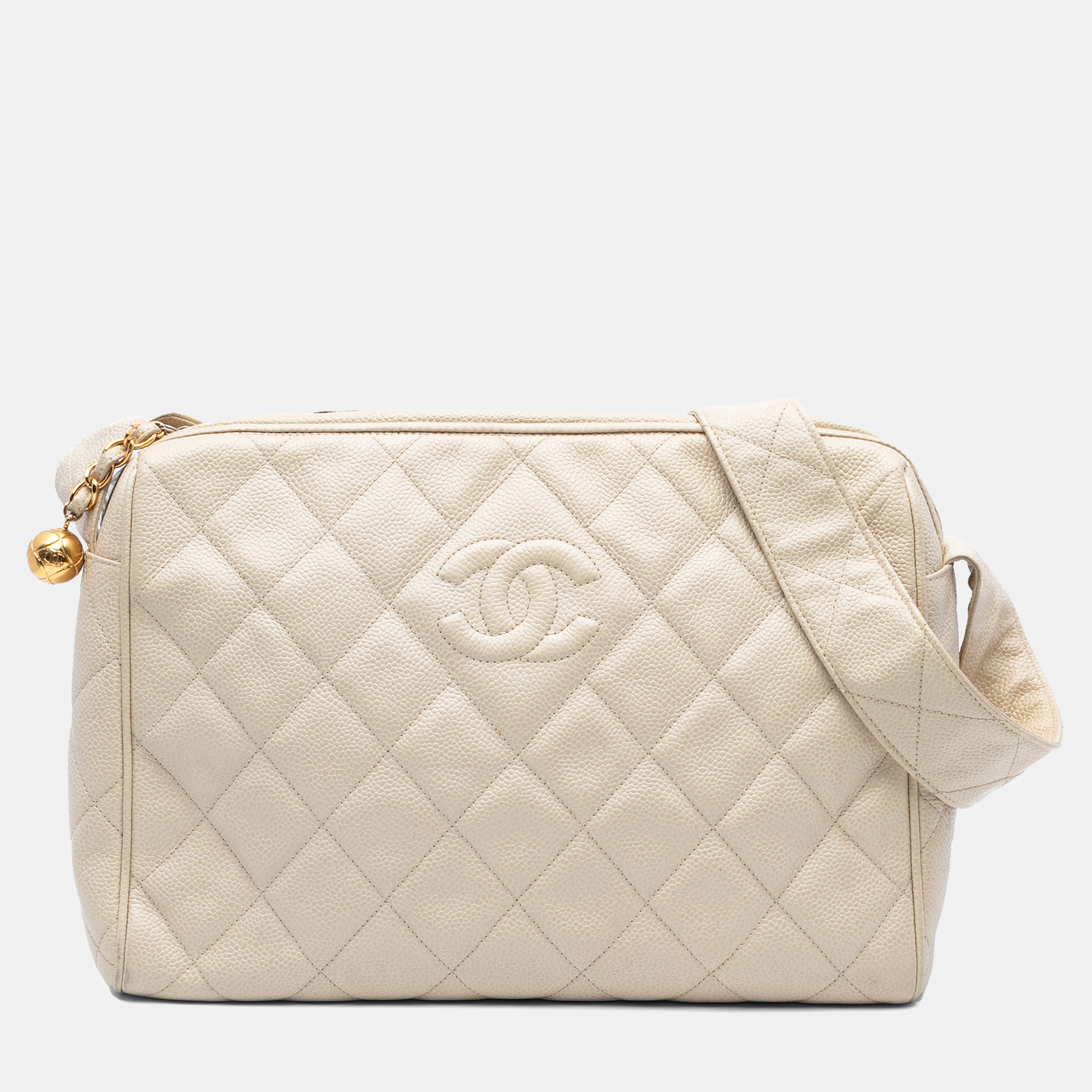 

Chanel White CC Quilted Caviar Crossbody