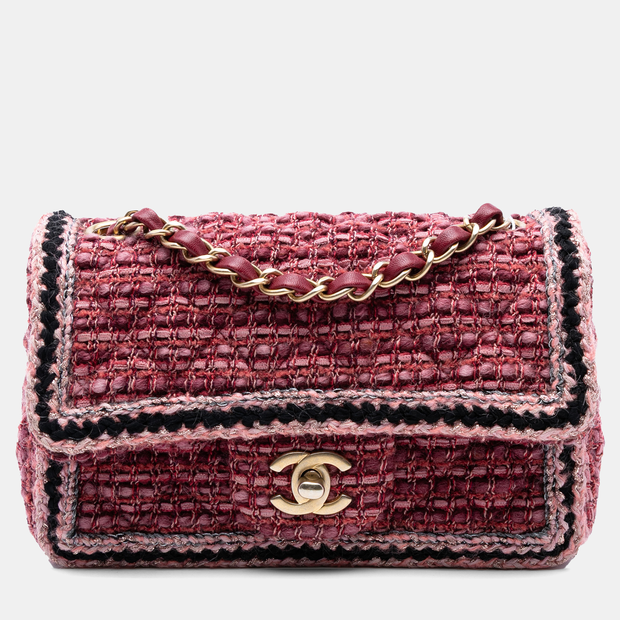 

Chanel Red Mini Braided Classic Tweed Single Flap