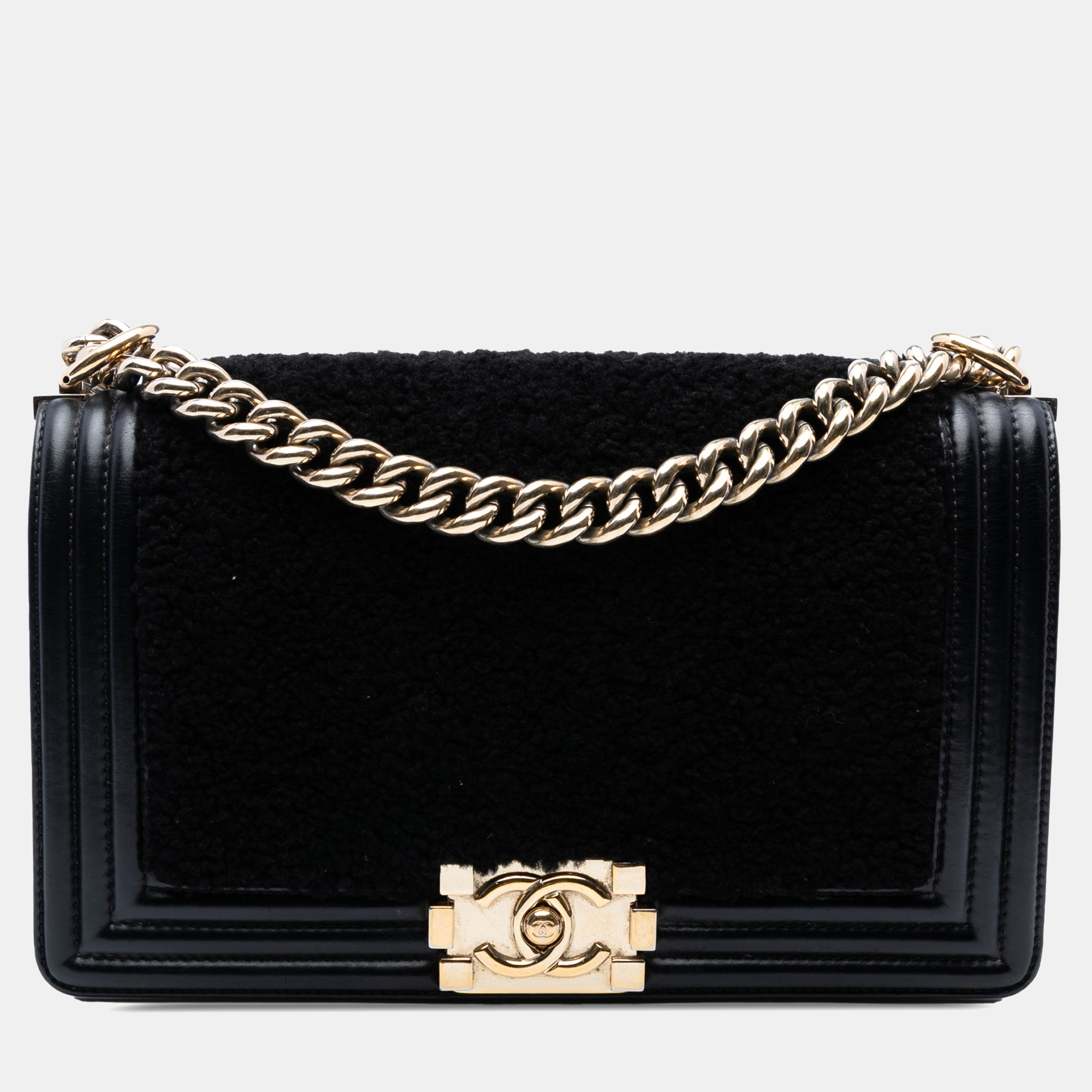 

Chanel Black Old Medium Shearling Boy Flap