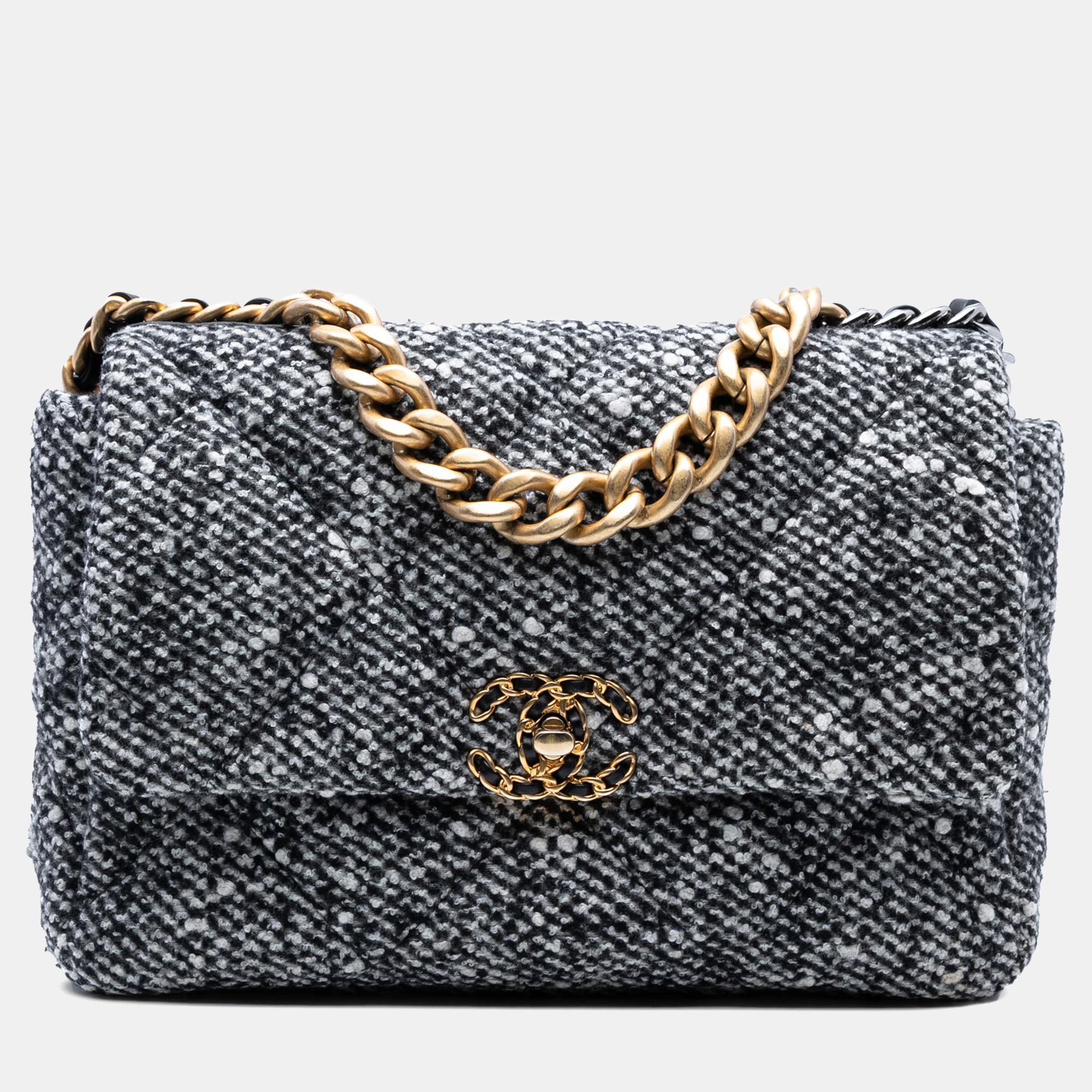 

Chanel Grey Large Tweed 19 Flap