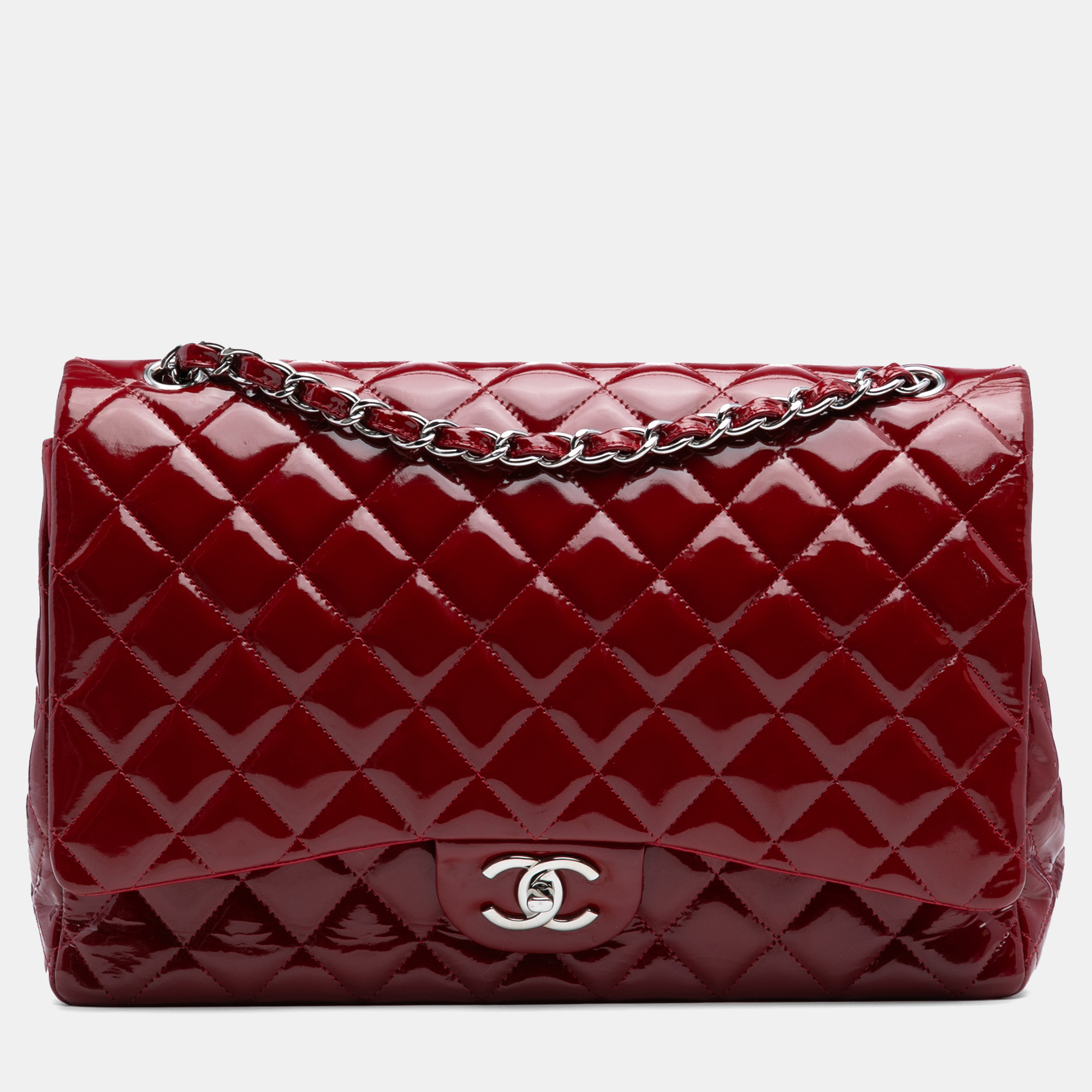 

Chanel Red Maxi Classic Patent Double Flap