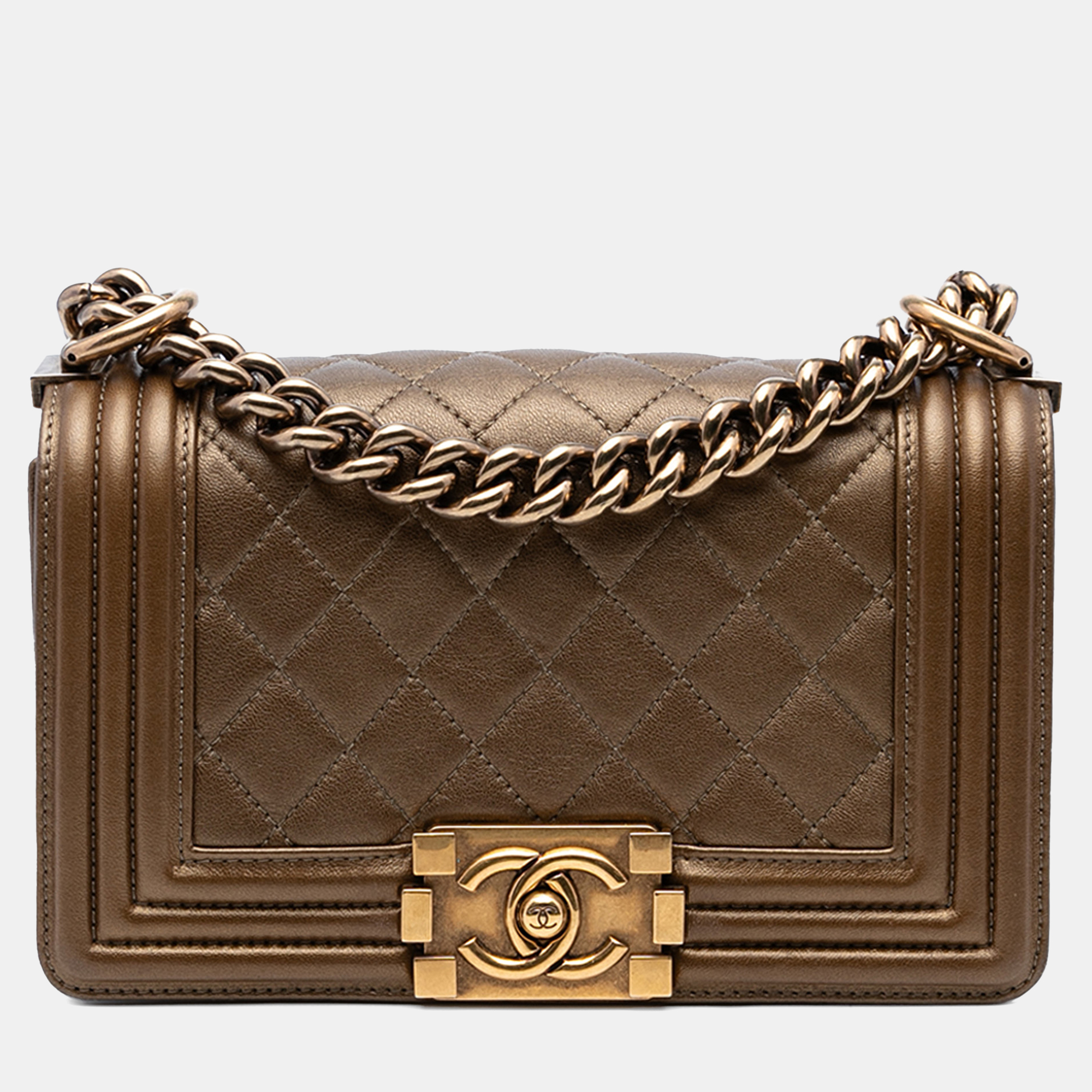

Chanel Brown Small Quilted Metallic Calfskin Boy Flap