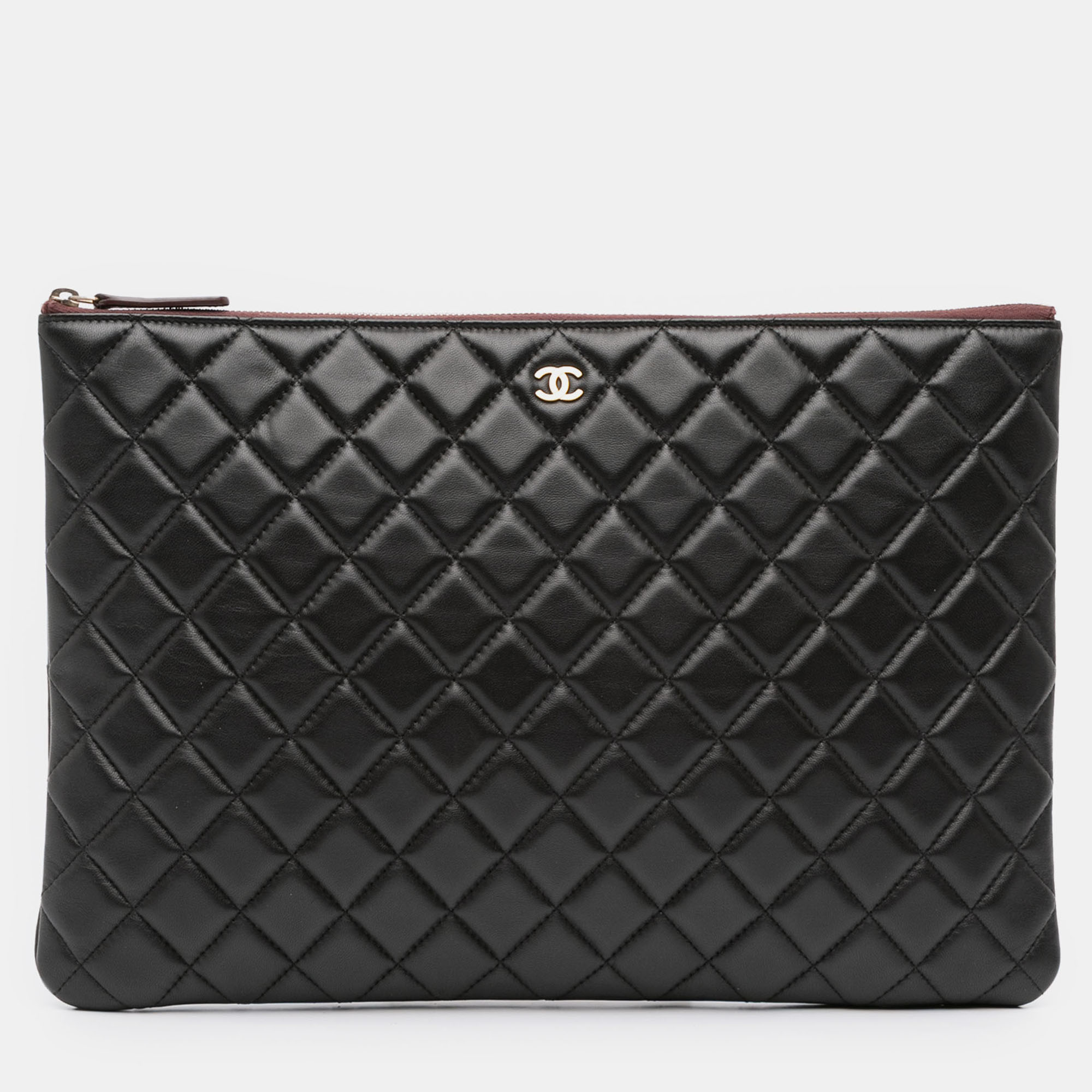 

Chanel Black Large Quilted Lambskin O Case Clutch