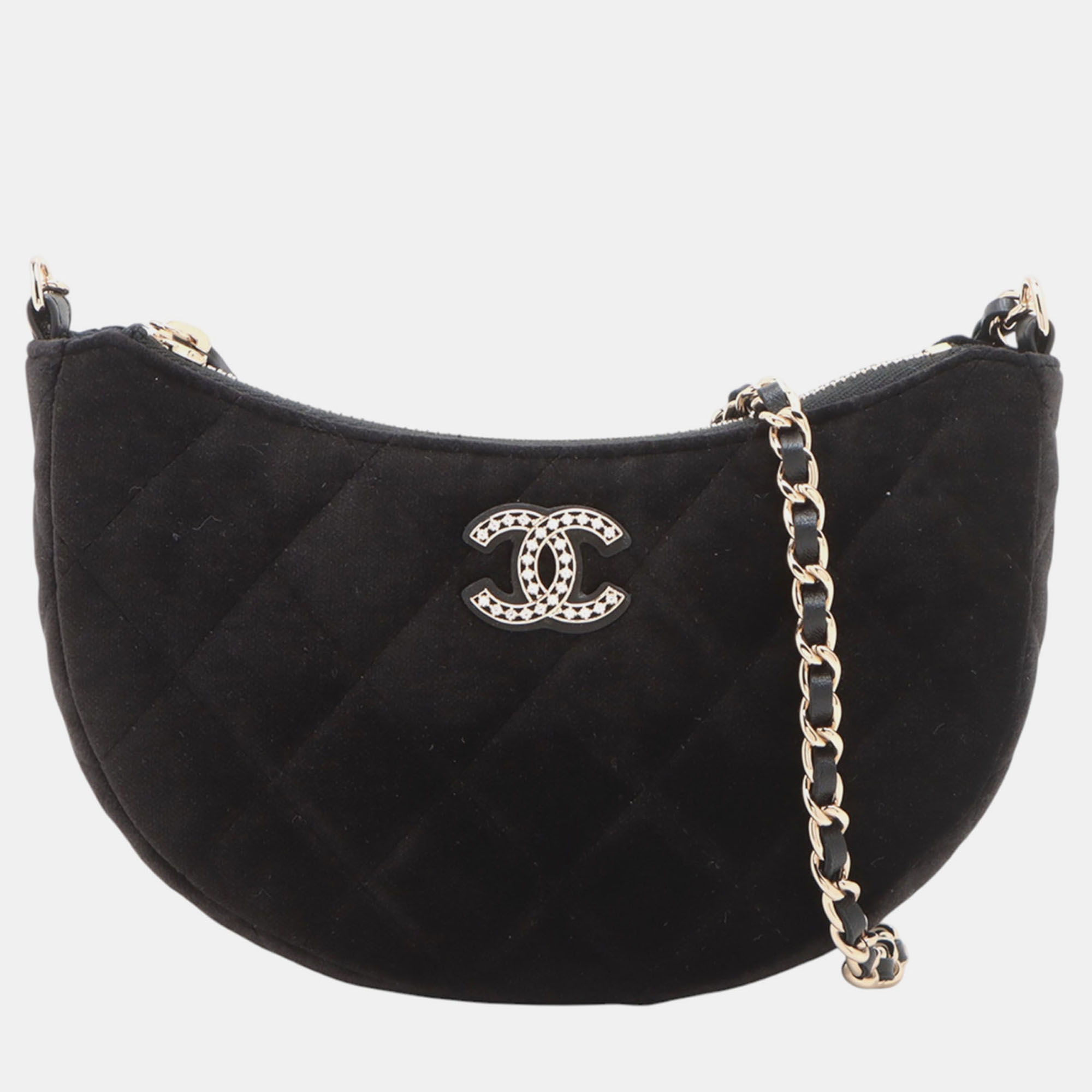 

Chanel Black CC Quilted Velour Half Moon Chain Crossbody