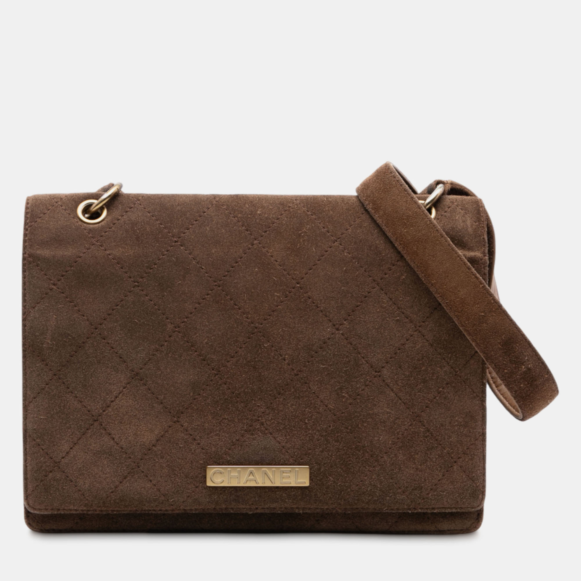 

Chanel Brown Quilted Suede Flap Crossbody