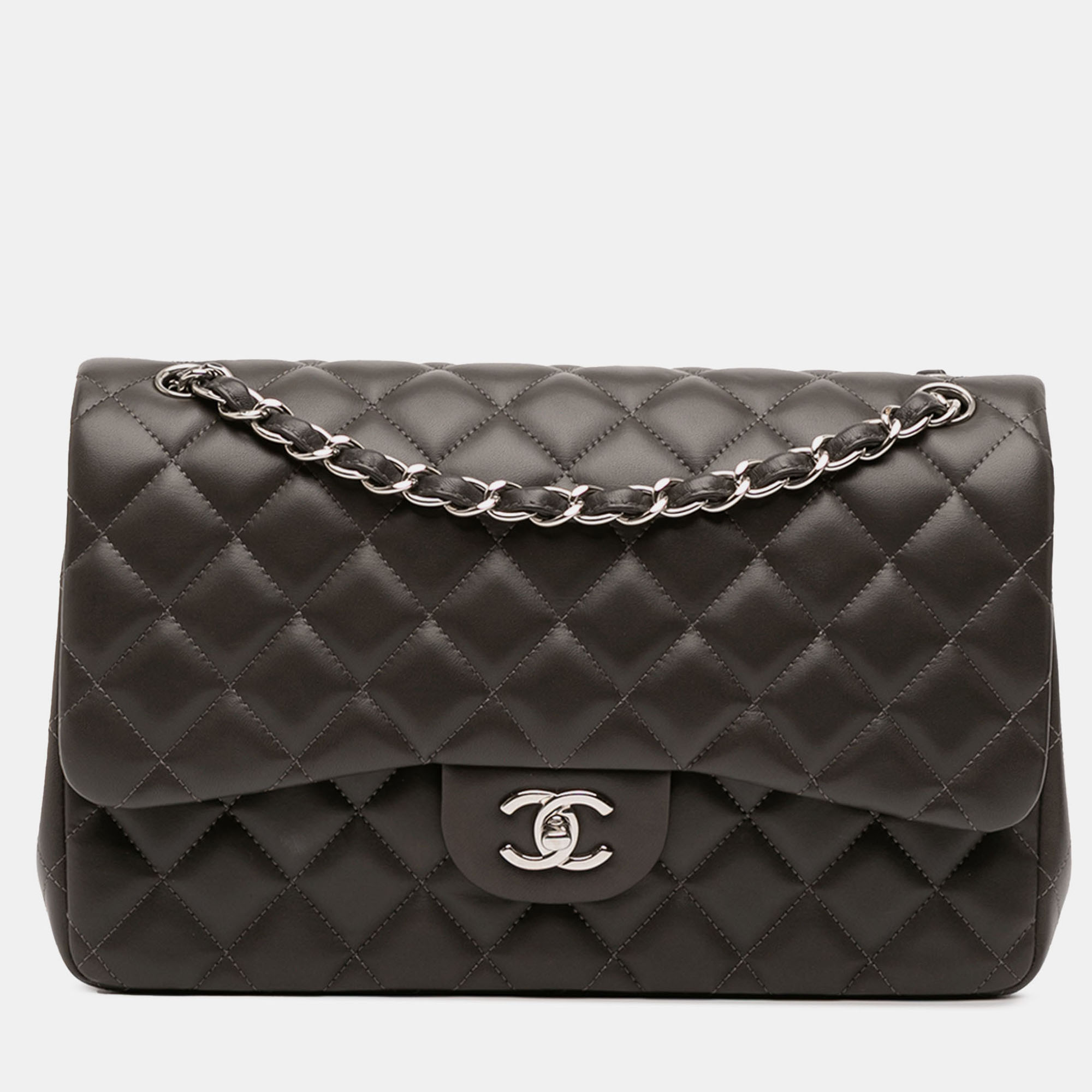 

Chanel Grey Jumbo Classic Lambskin Double Flap