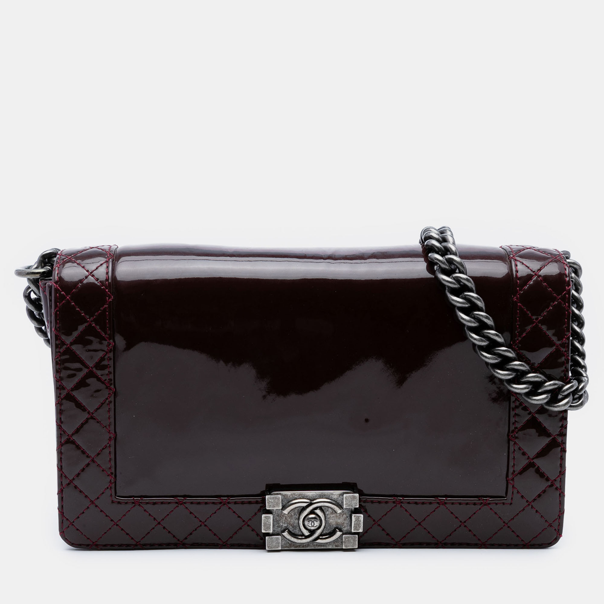 

Chanel Burgundy Medium Patent Boy Reverso Flap