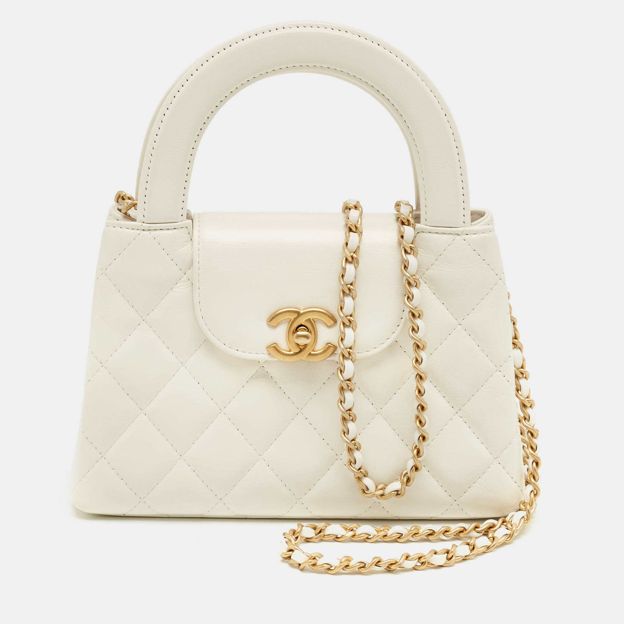 

Chanel White Quilted Leather Nano Kelly Shopper Bag