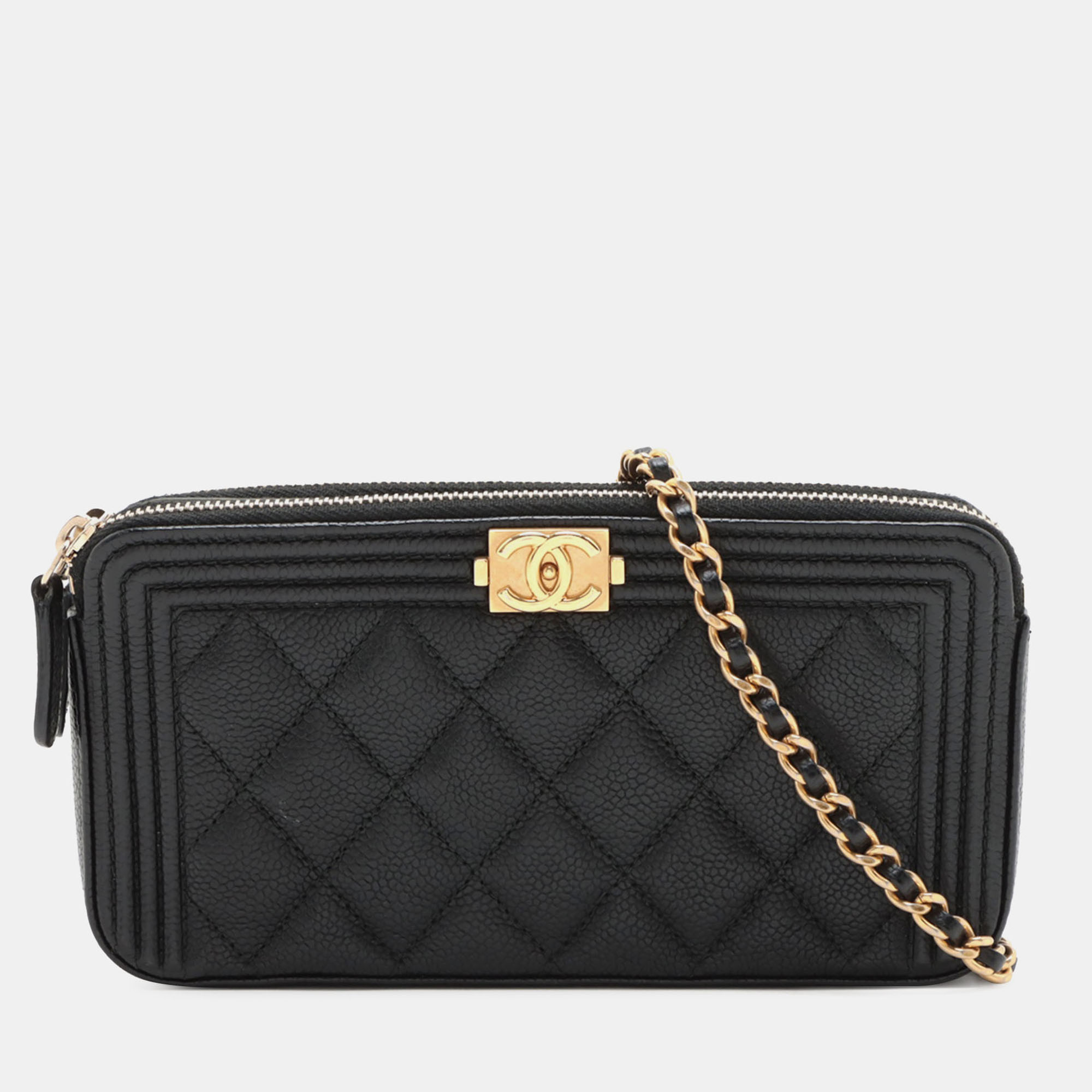 

Chanel Black Small Quilted Caviar Boy Clutch With Chain