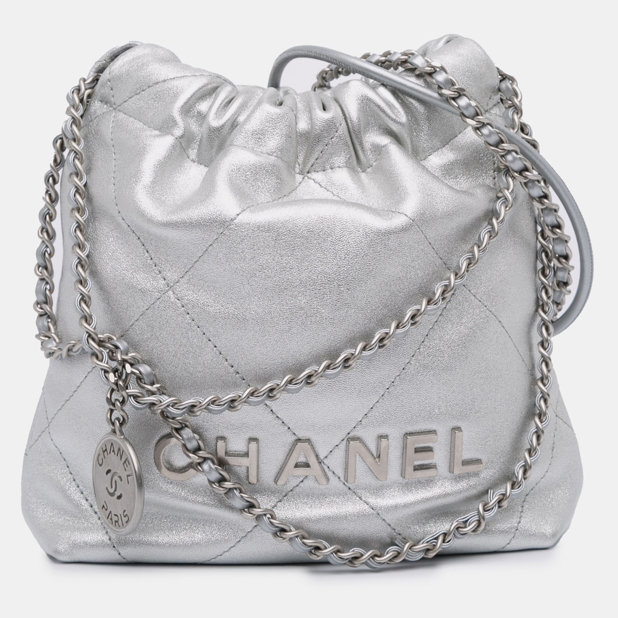 

Chanel Silver Mini Metallic Calfskin 22 Satchel
