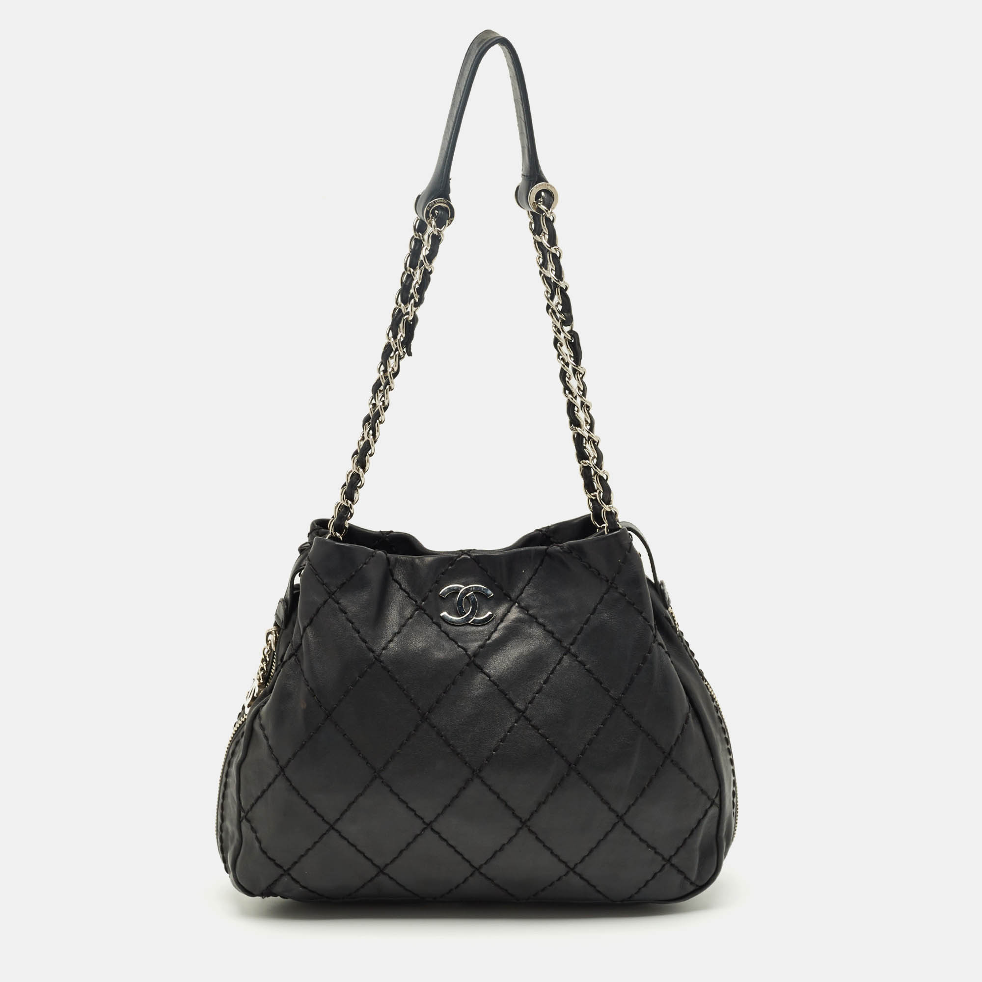 

Chanel Black Wild Stitch Quilted Leather CC Expandable Bag