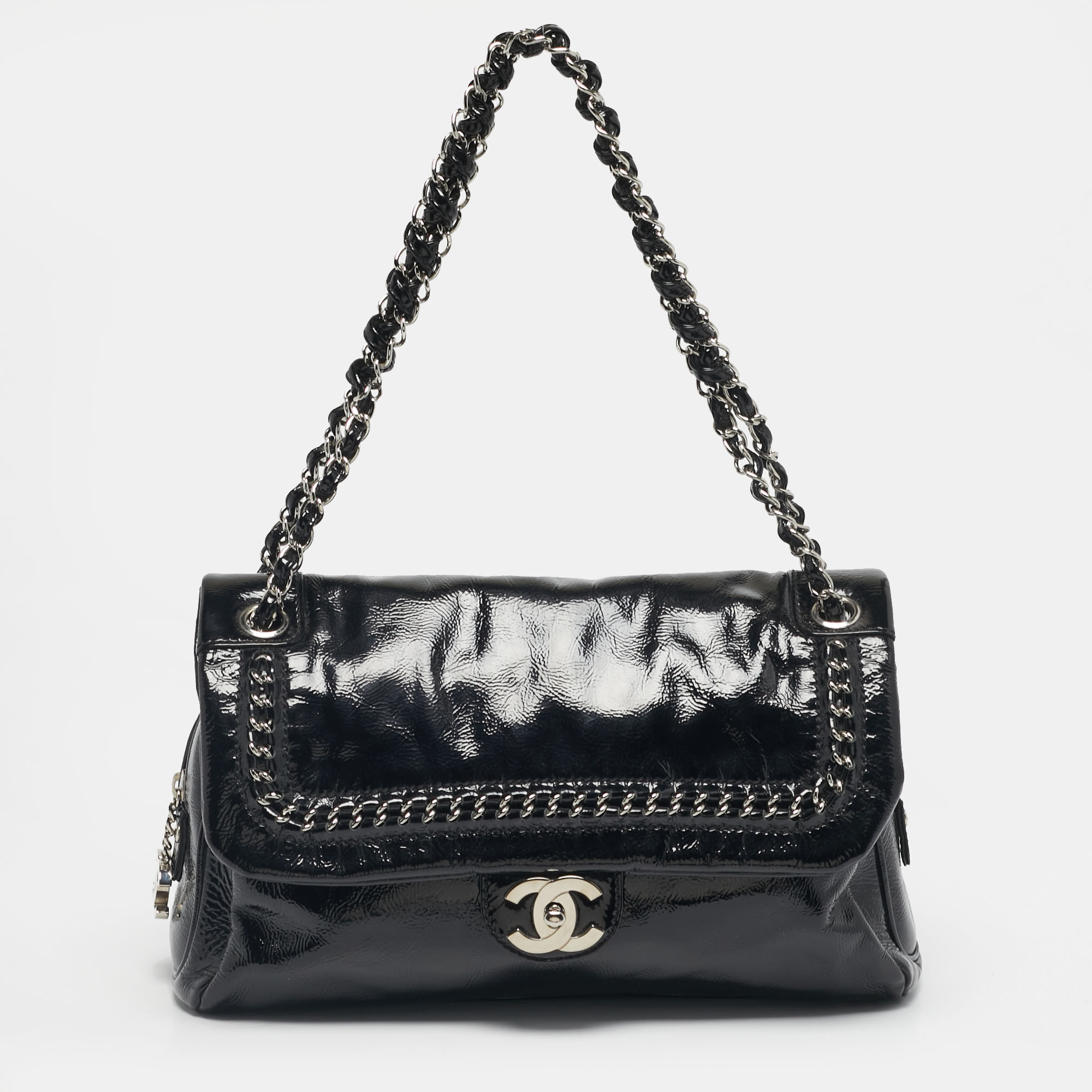 

Chanel Black Patent Leather Luxe Ligne Flap Bag