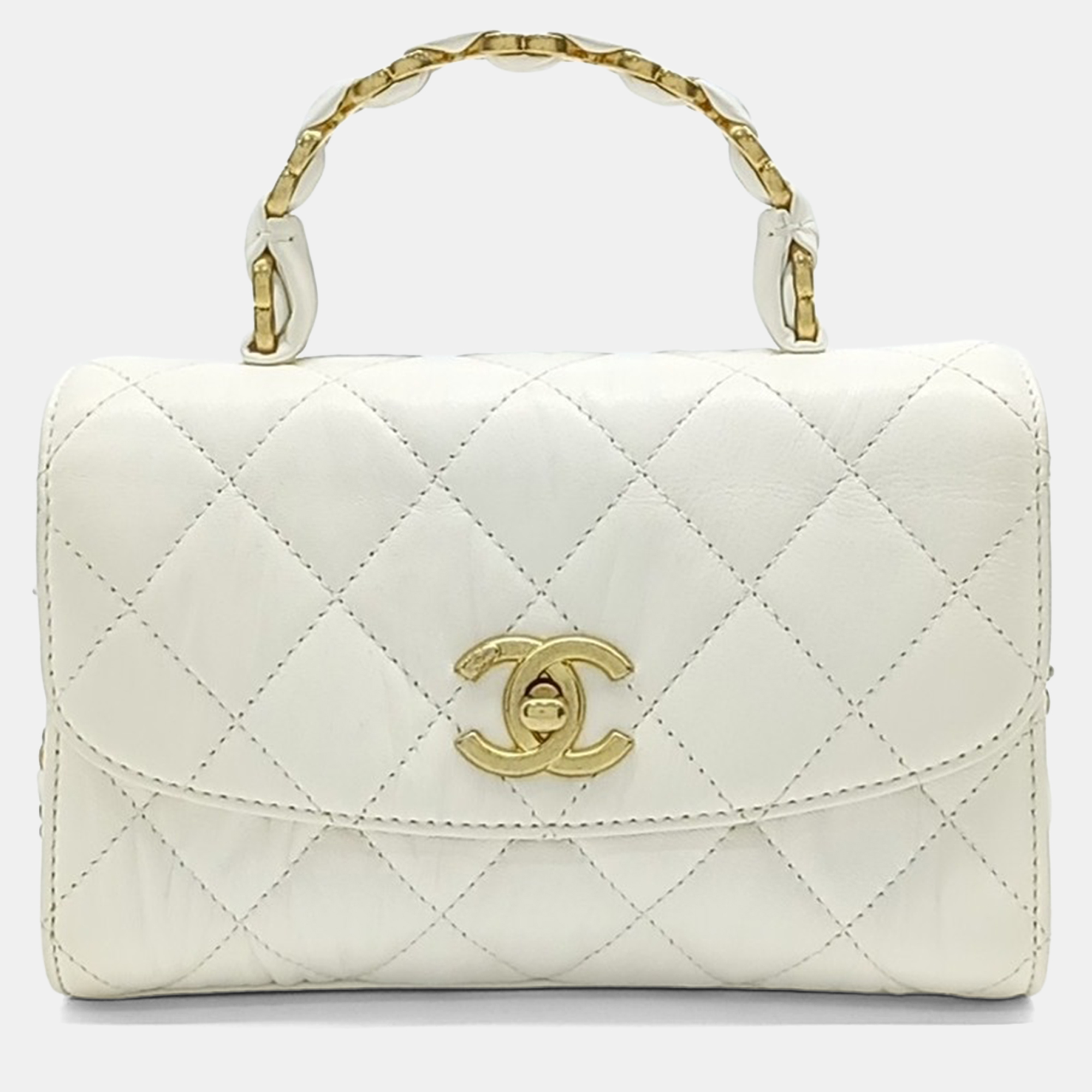 

Chanel White Leather Top Handle Mini Crossbody Bag