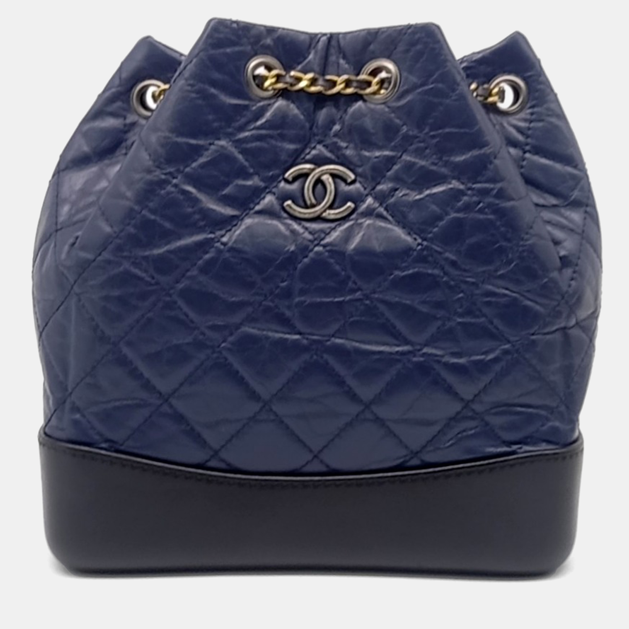 Pre-owned Chanel Black Blue Leather Gabrielle Backpack