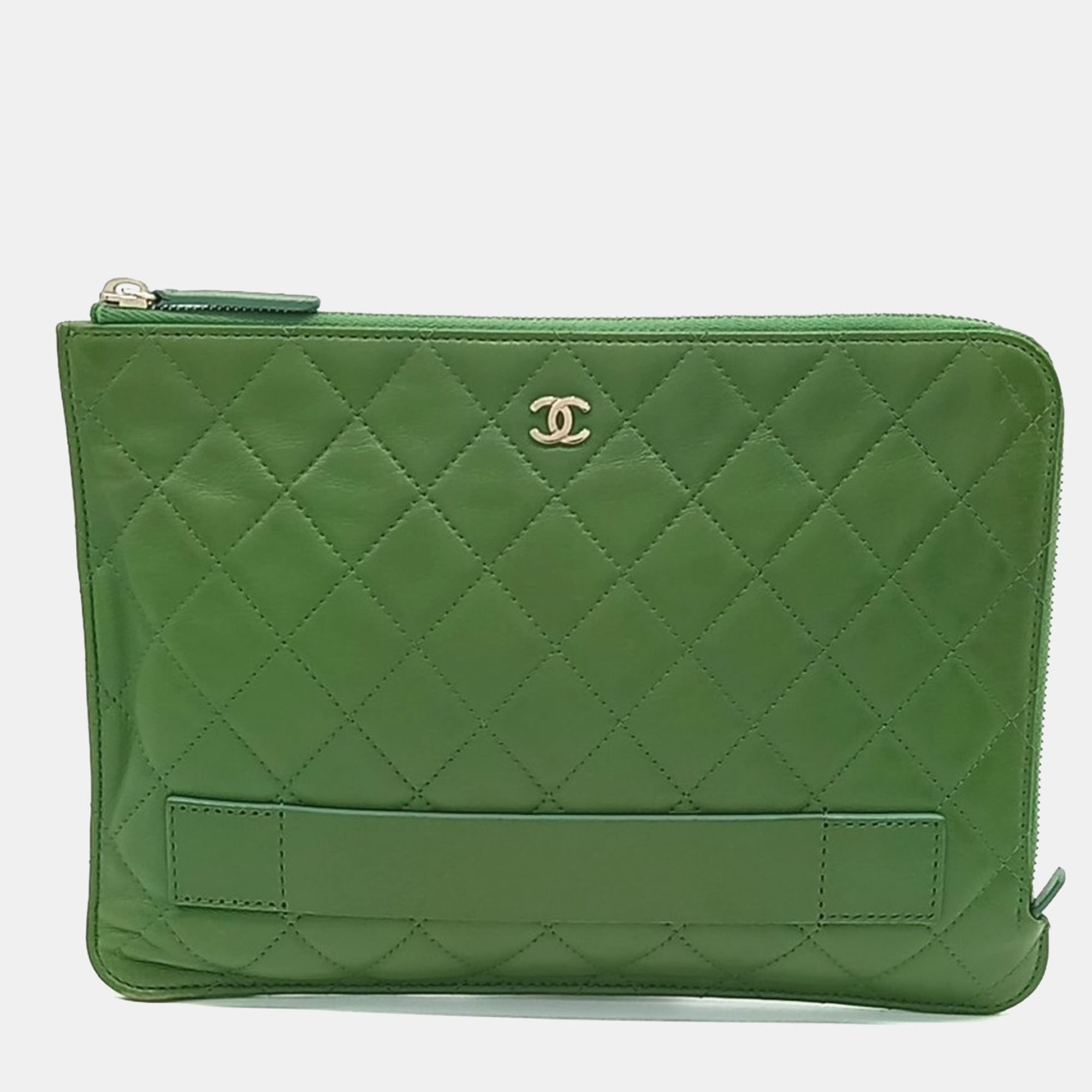Pre-owned Chanel Green Leather Clutch
