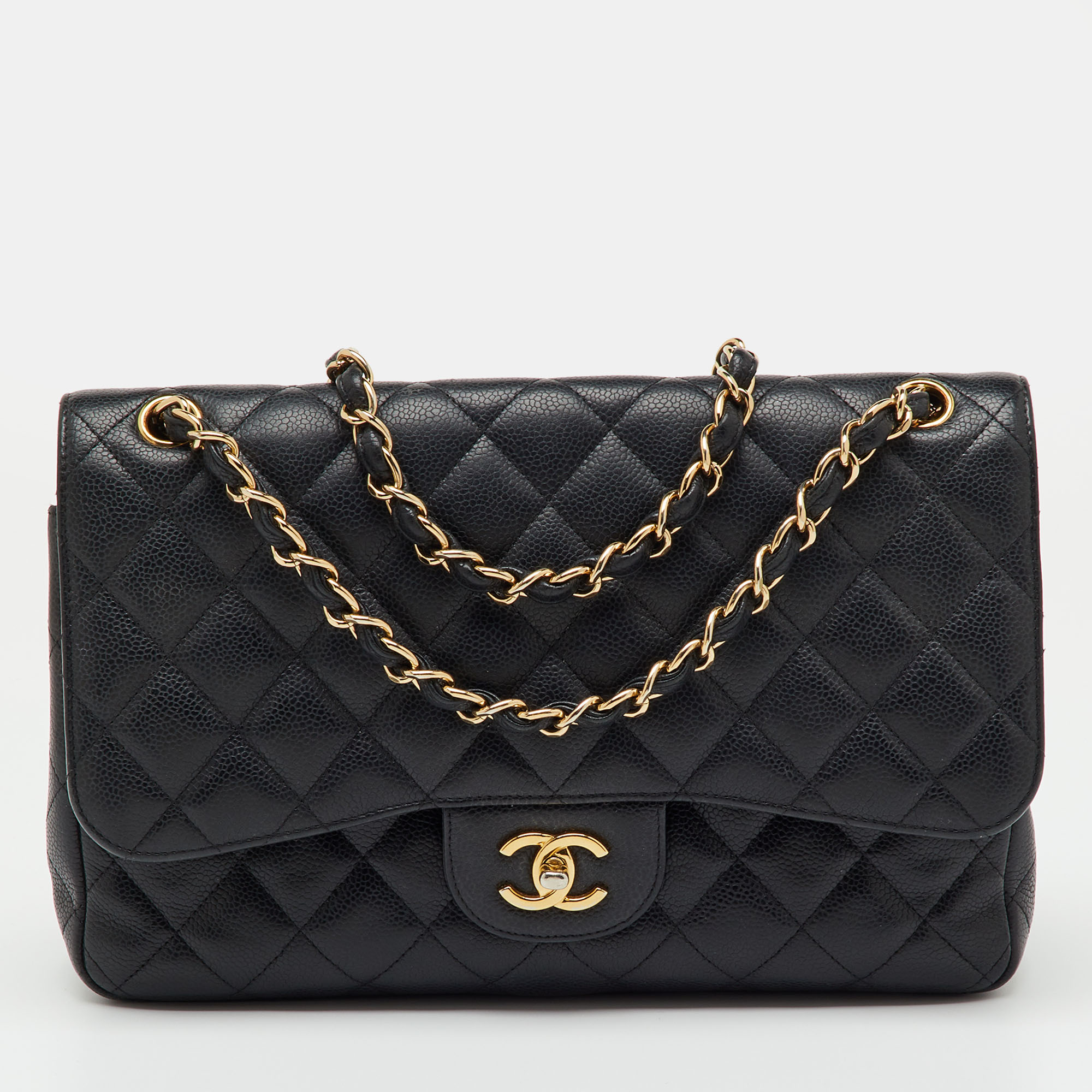 

Chanel Black Quilted Caviar Leather Jumbo Classic Double Flap Bag