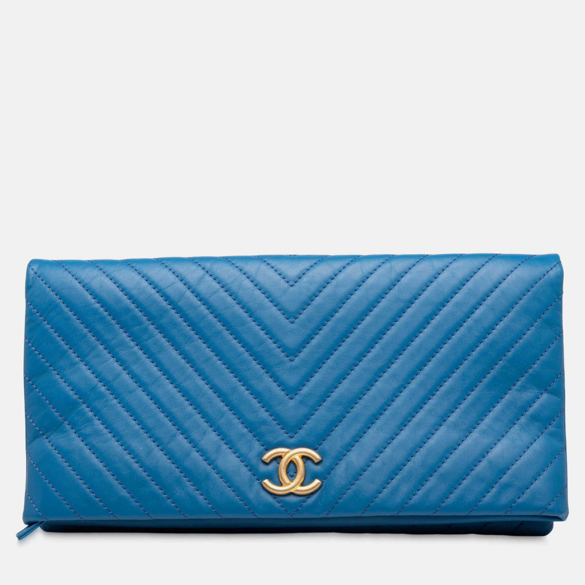 

Chanel Blue CC Chevron Lambskin Fold Over Clutch