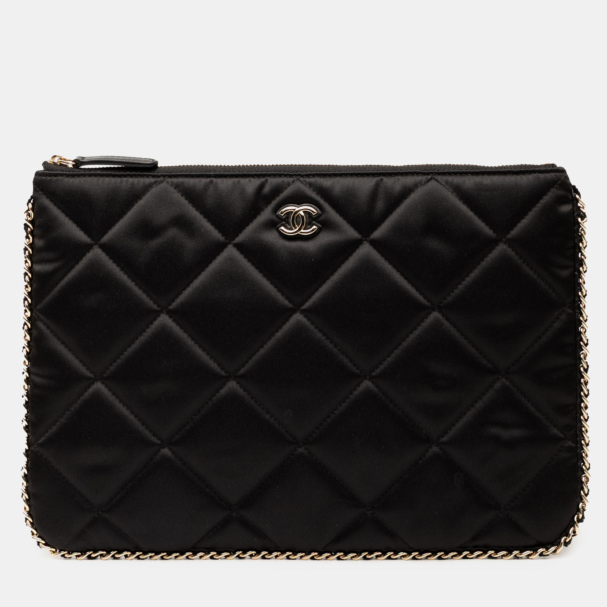 

Chanel Black CC Quilted Satin Chain Around Clutch