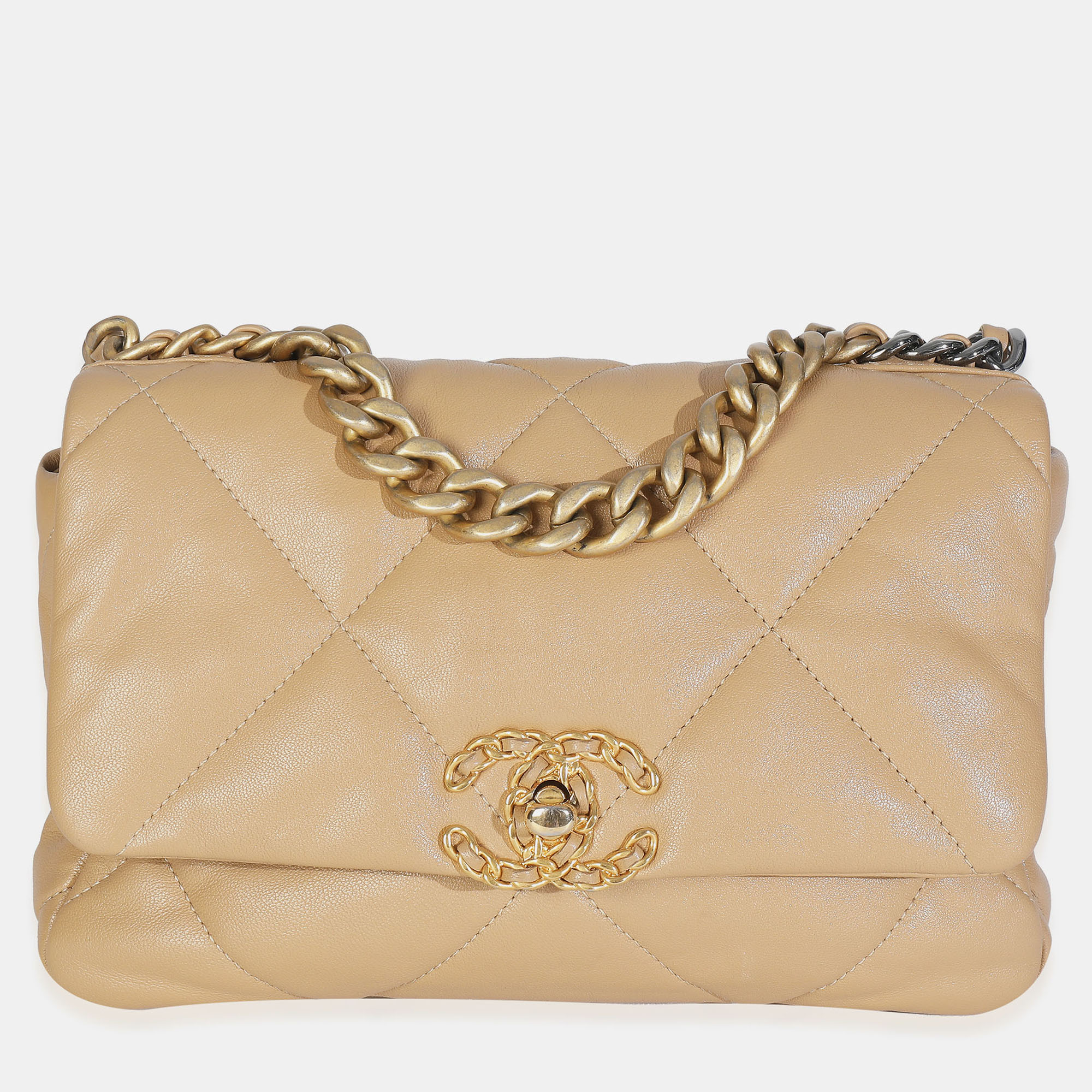 

Chanel Beige Quilted Lambskin Chanel 19 Flap Bag