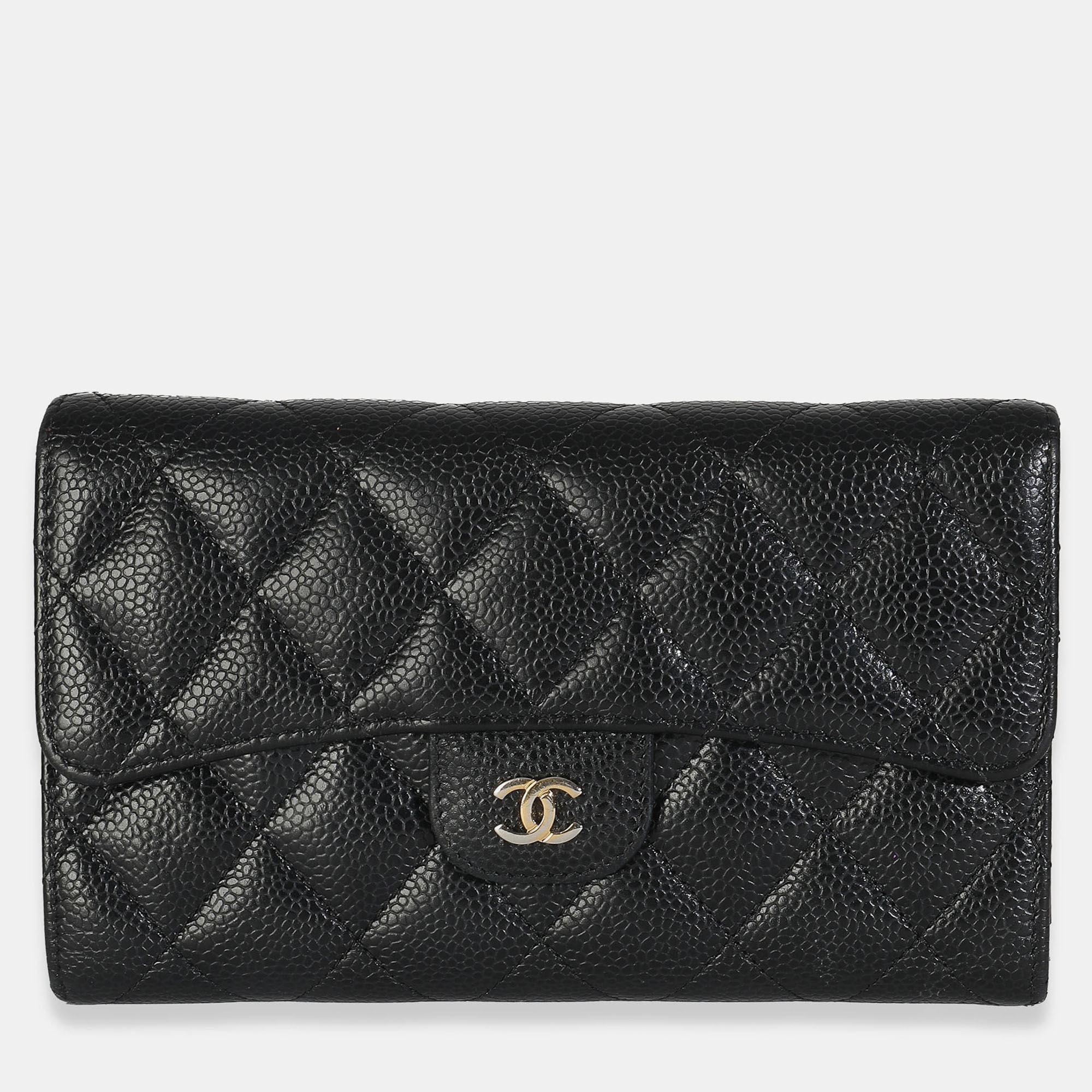

Chanel Black Quilted Caviar Long Classic Flap Wallet