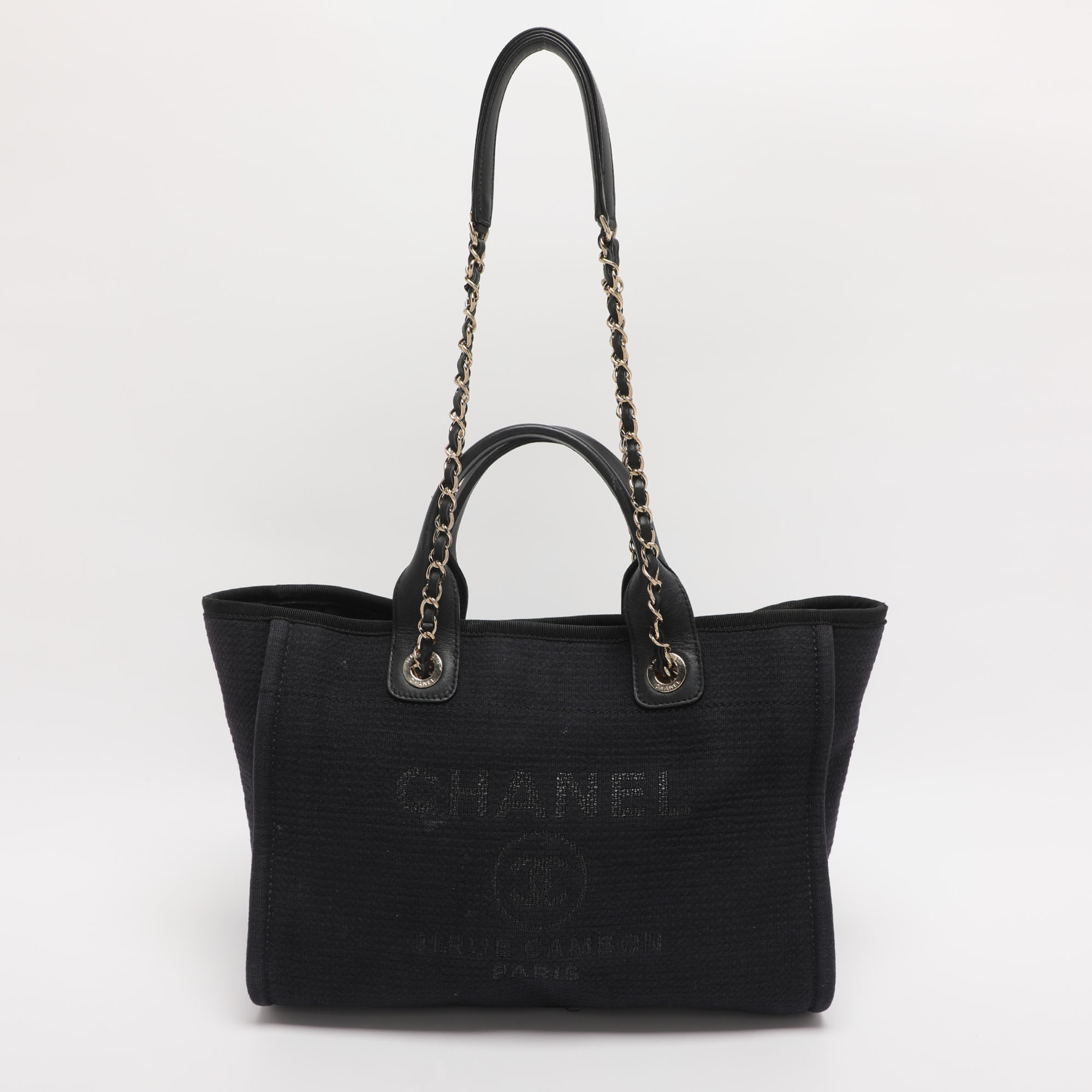 Pre-owned Chanel Indigo Canvas And Leather Small Deauville Shopper Tote In Blue