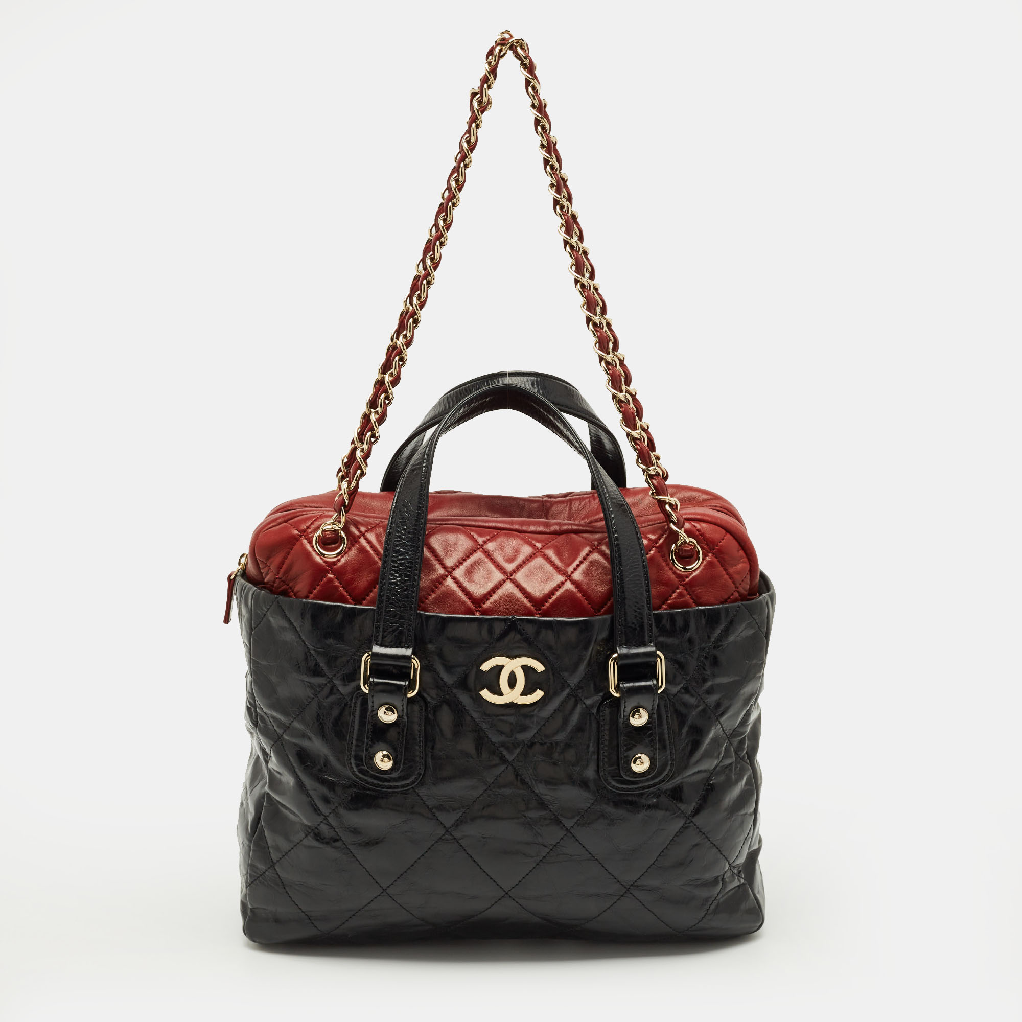 Pre-owned Chanel Black/red Quilted Leather Portobello Frame Bag