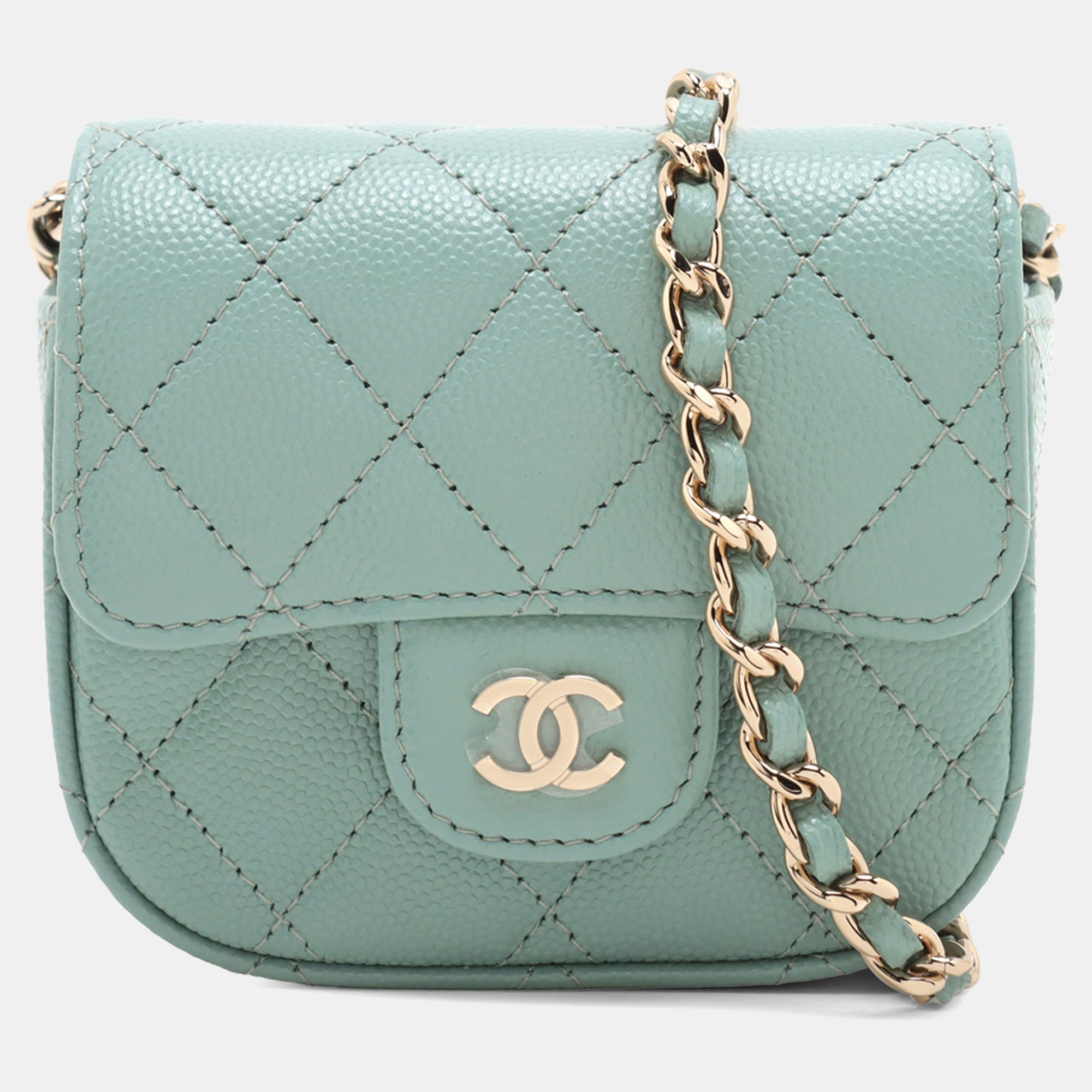 

Chanel Blue Mini Classic Caviar Clutch With Chain