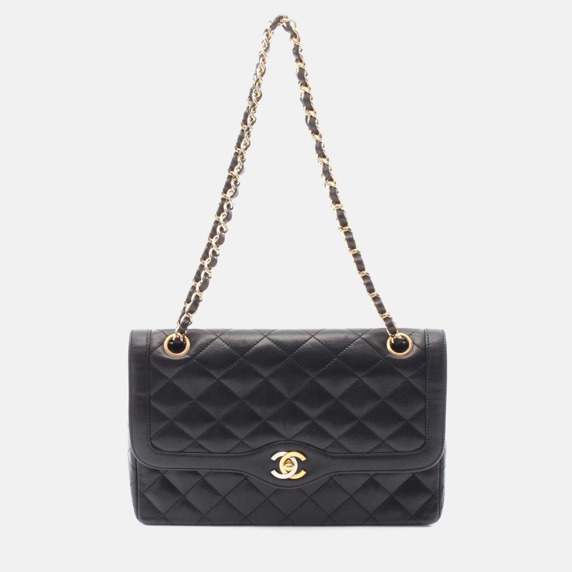 

Chanel Matelasse Paris Limited W Flap Shoulder Bag Lambskin Sheepskin Black