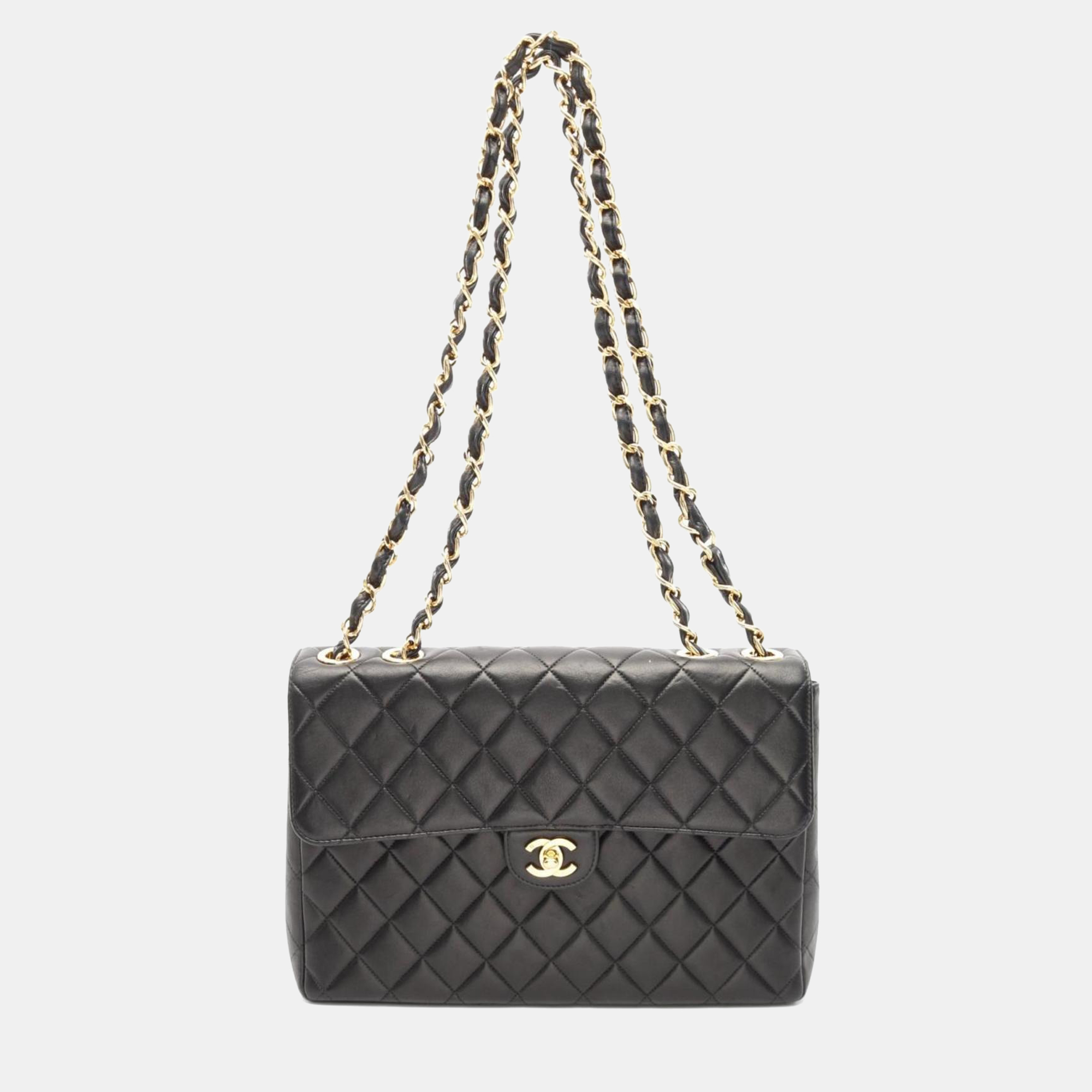 

Chanel Deca Matelasse 30 Black Lambskin Sheepskin Single Flap Shoulder Bag