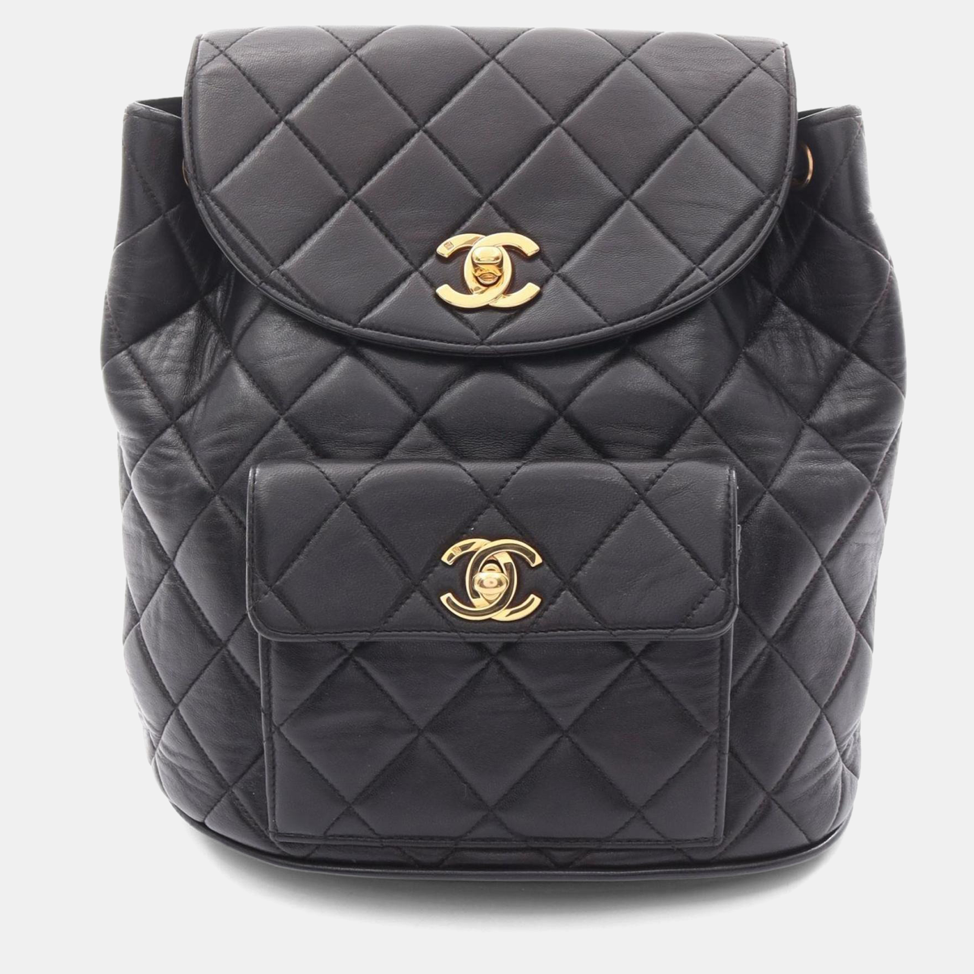 Pre-owned Chanel Matelasse Black Lambskin Leather Backpack