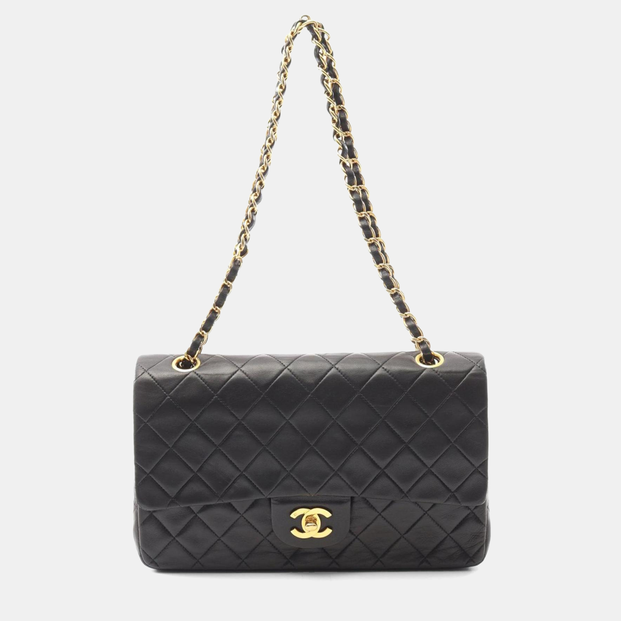 

Chanel Matelasse Double Flap Shoulder Bag In Lambskin Leather Black