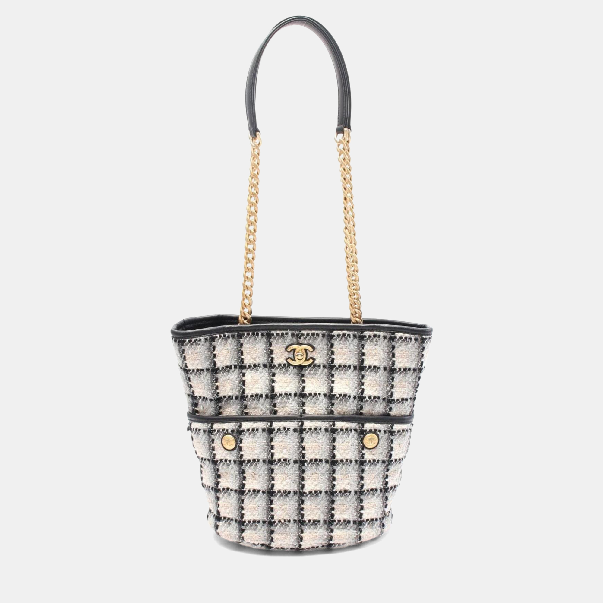 

Chanel Coco Mark Tote Bag Fabric Leather Black Grey Multicolor