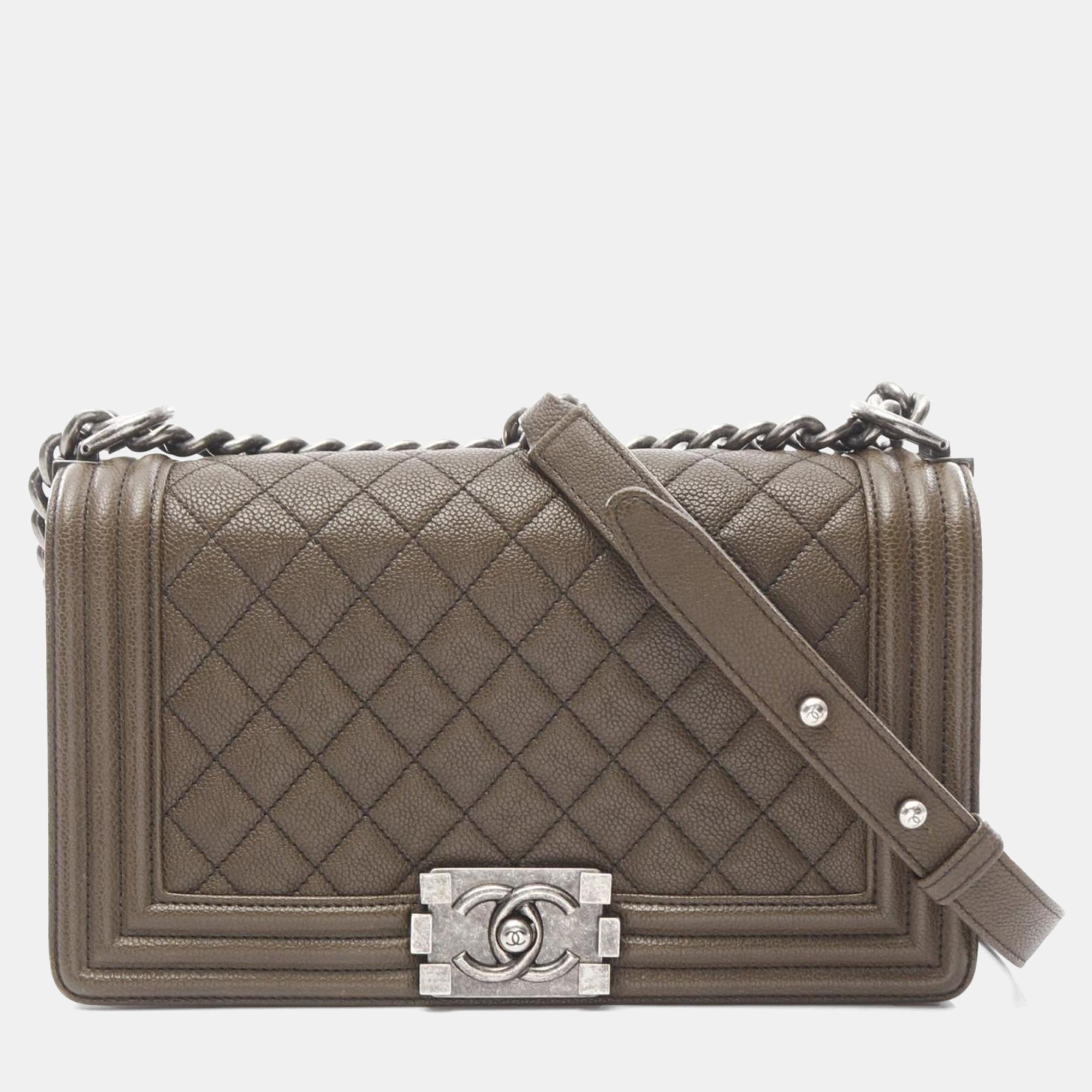 

Chanel Boy Chanel Shoulder Bag Caviar Skin Grained Calf Khaki, Brown