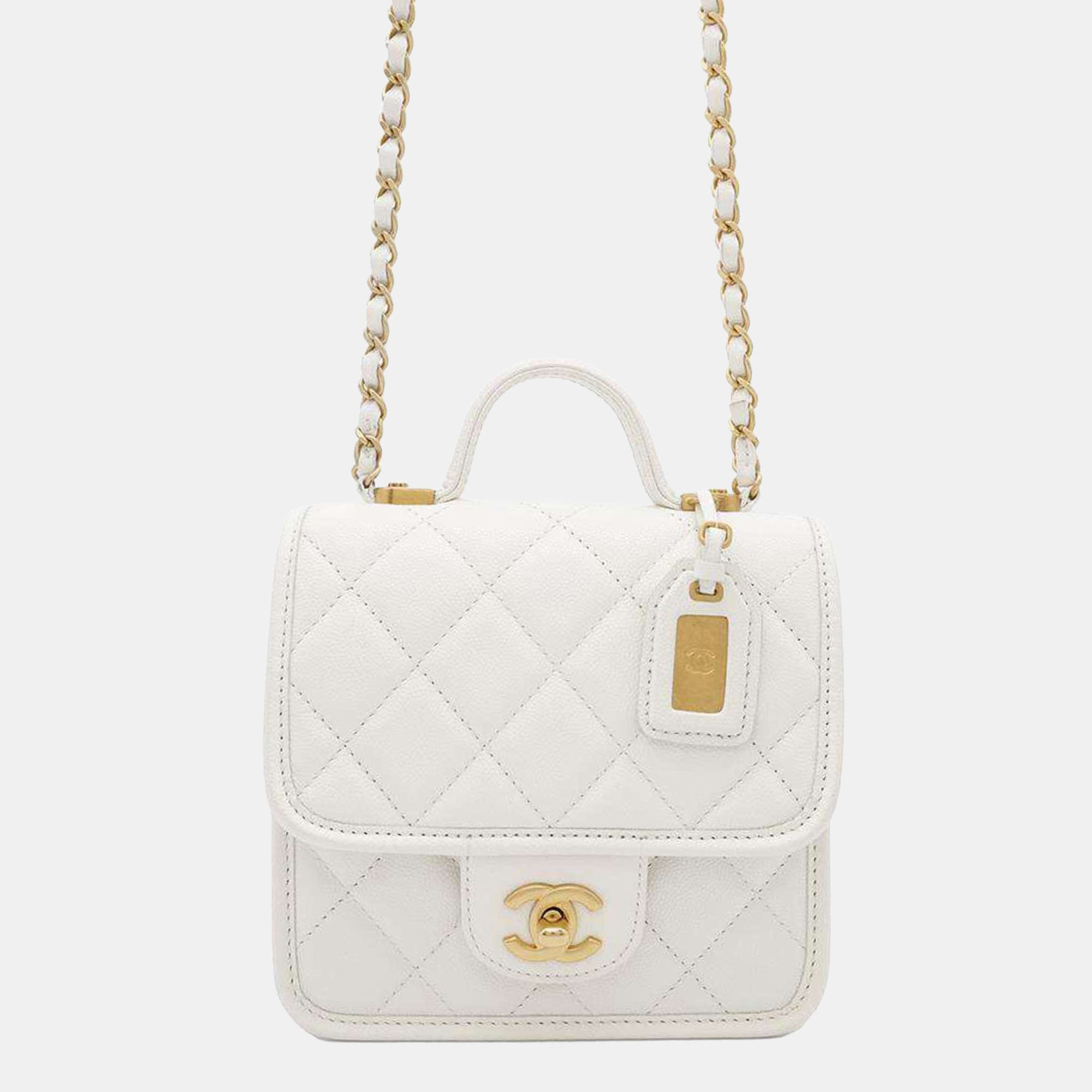 

Chanel Chain Shoulder Bag Matelasse Coco Mark Caviar Skin White